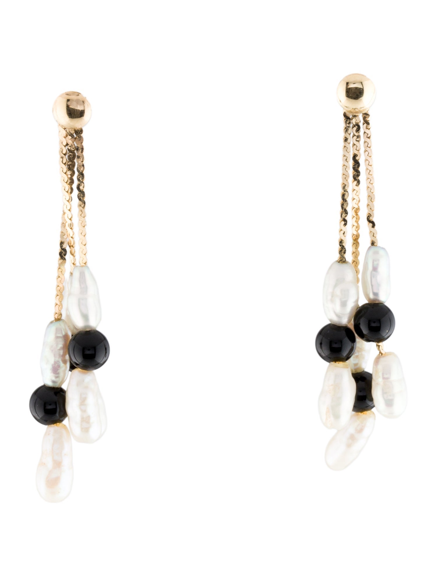 Earrings 14K Dyed Pearl & Onyx Bead Drop