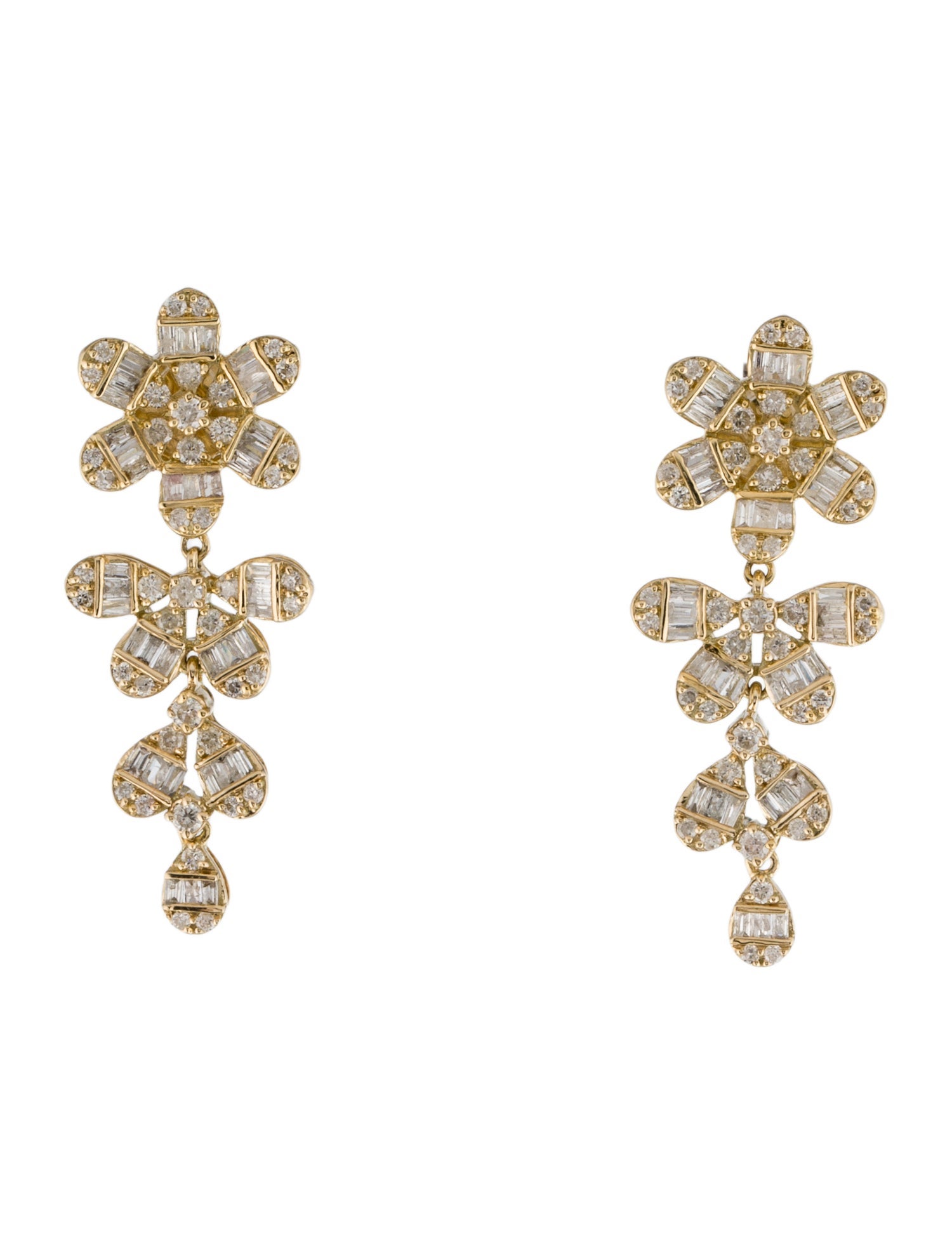 Earrings 14K 1.08ctw Diamond Flower Drop
