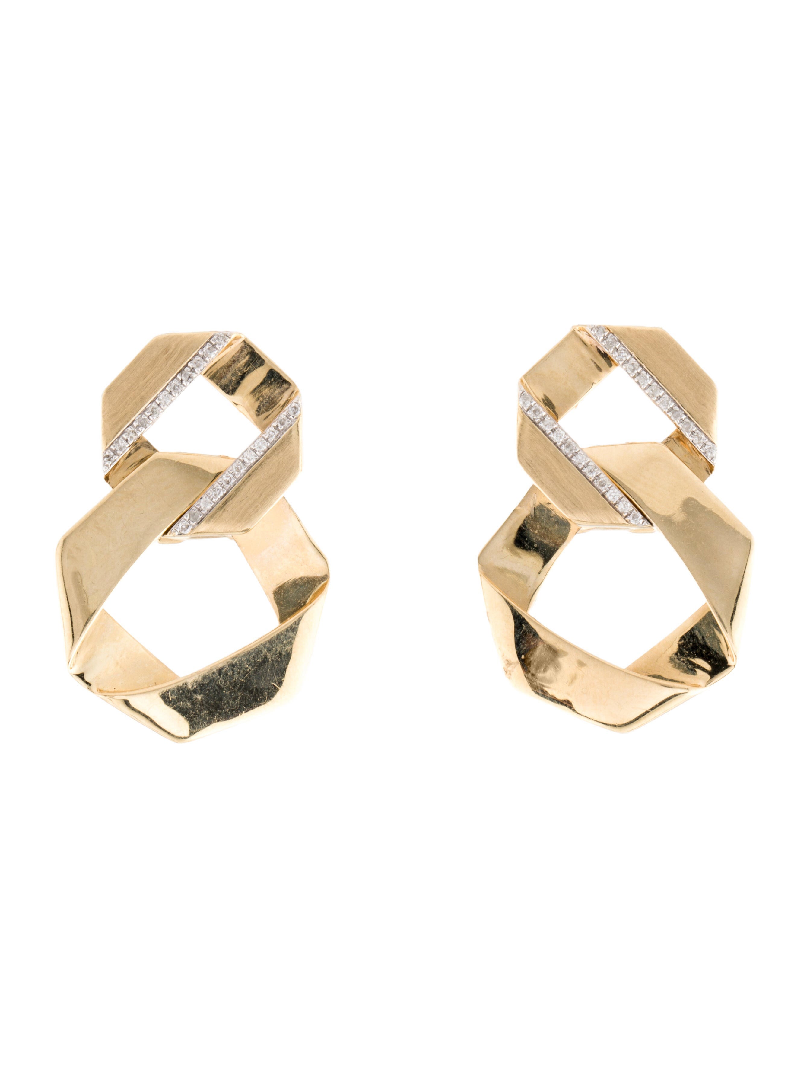 Earrings 14K Diamond Flat Link Large Earclip Earrings