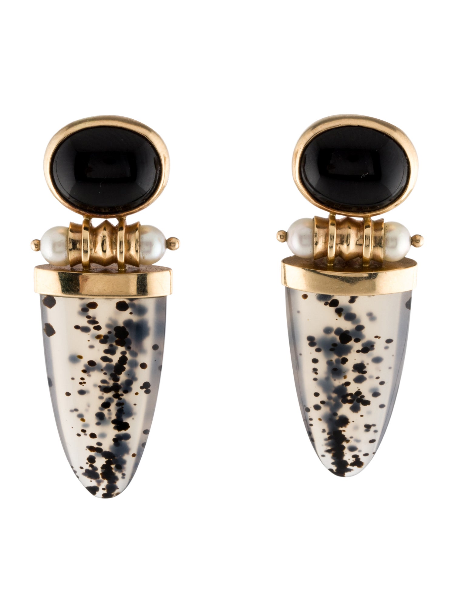 Earrings 14K Pearl, Agate, & Onyx Drop