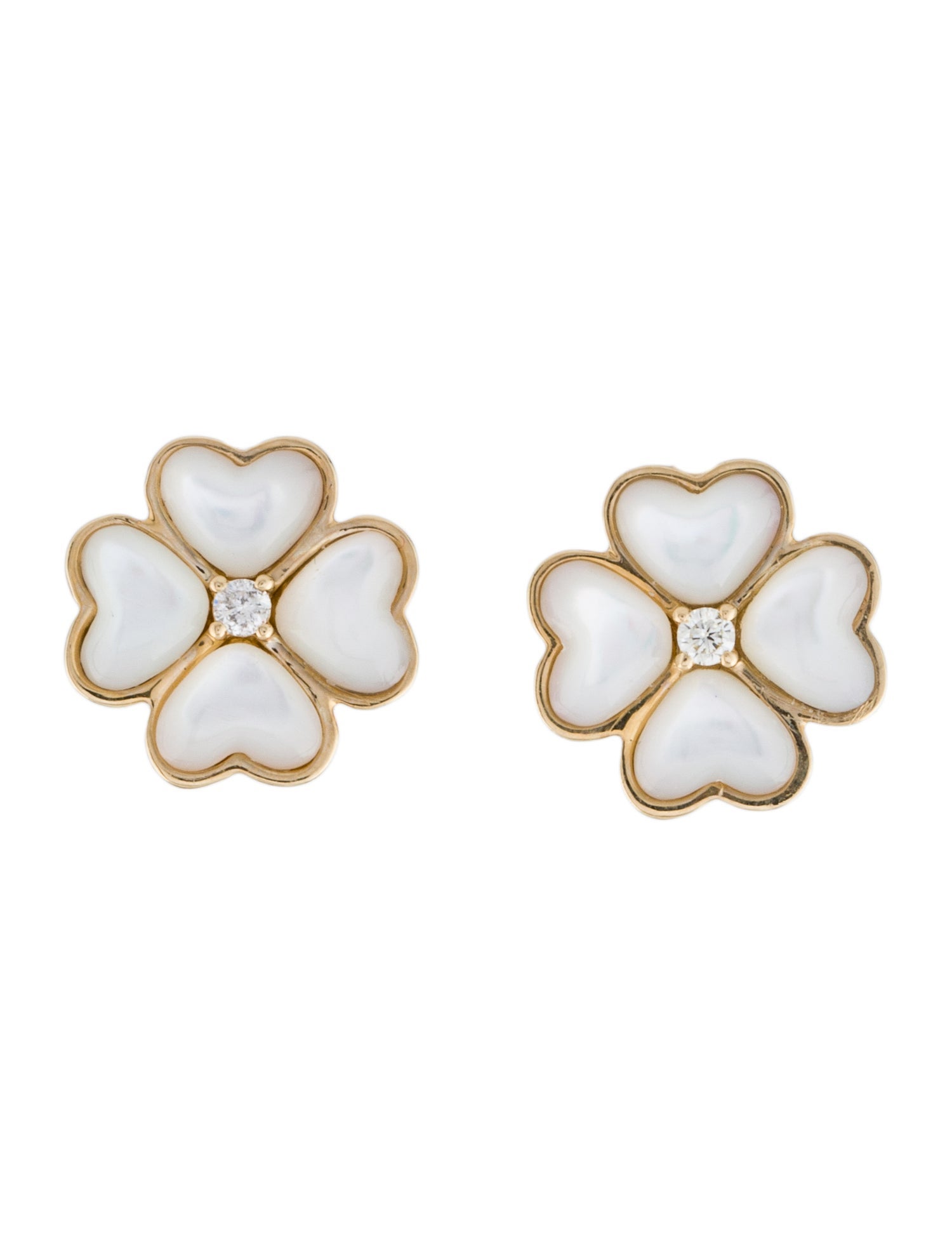 Earrings 14K Mother of Pearl & Diamond Clover Stud
