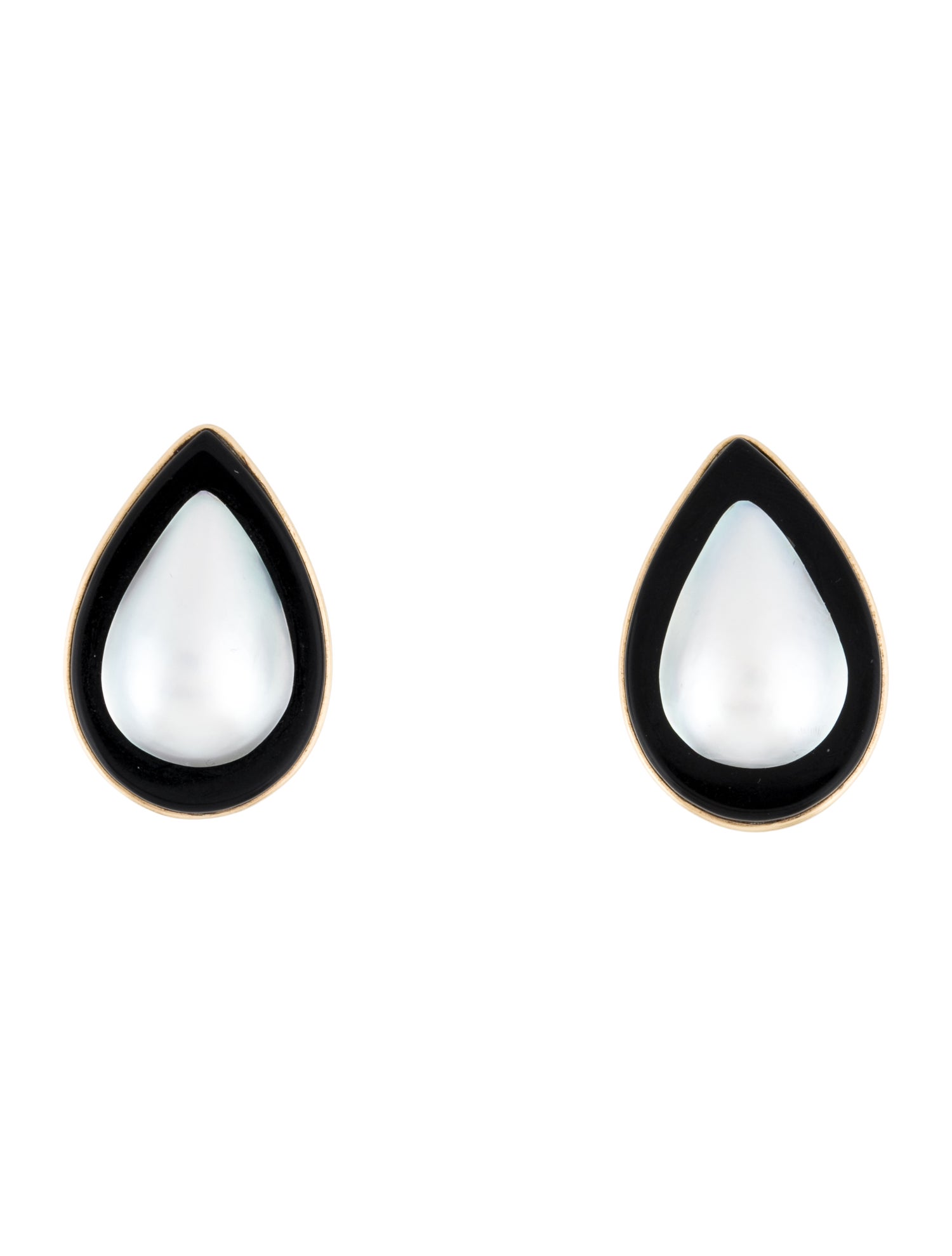 Earrings 14K Onyx & Pearl Teardrop Stud