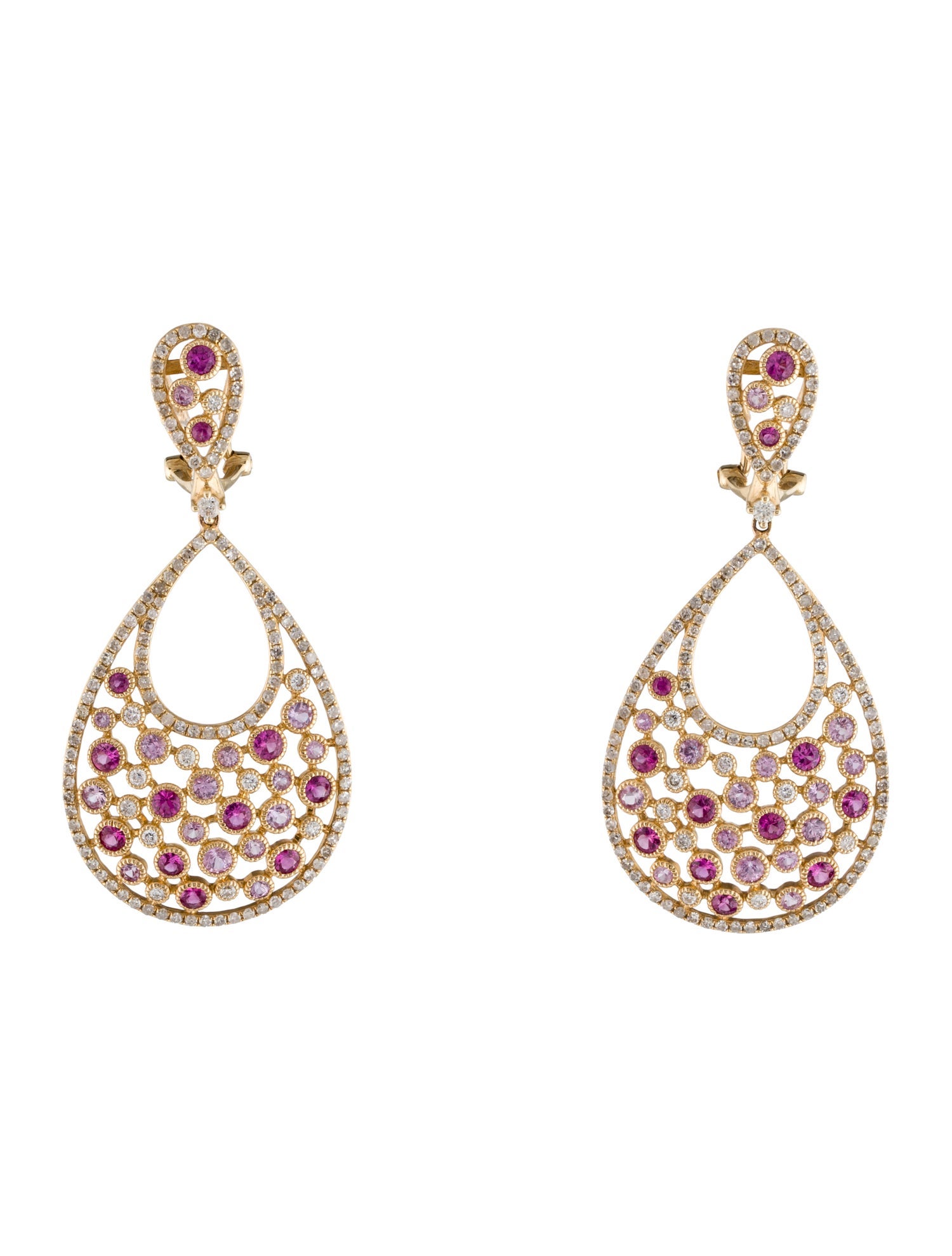 Earrings 14K Diamond, Sapphire, & Ruby Drop