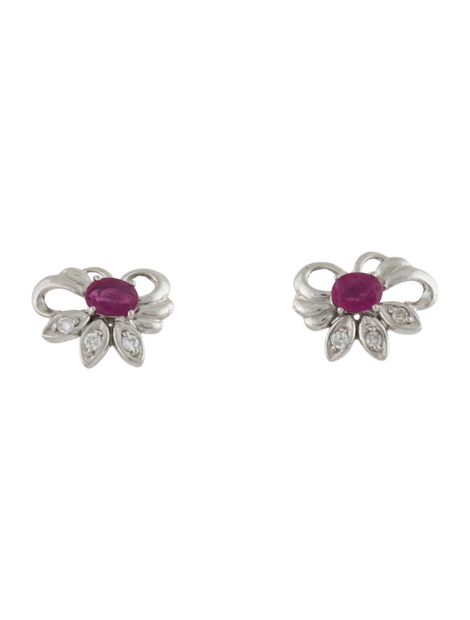 Earrings Platinum Ruby & Diamond Floral Studs