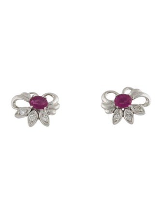 Earrings Platinum Ruby & Diamond Floral Studs
