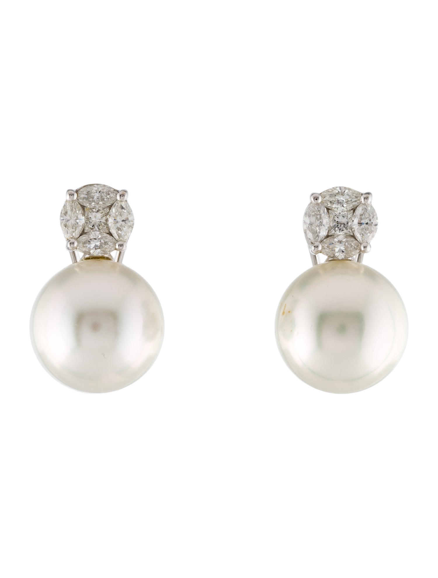 Earrings 18K 1.20ctw Diamond & Pearl Earclip