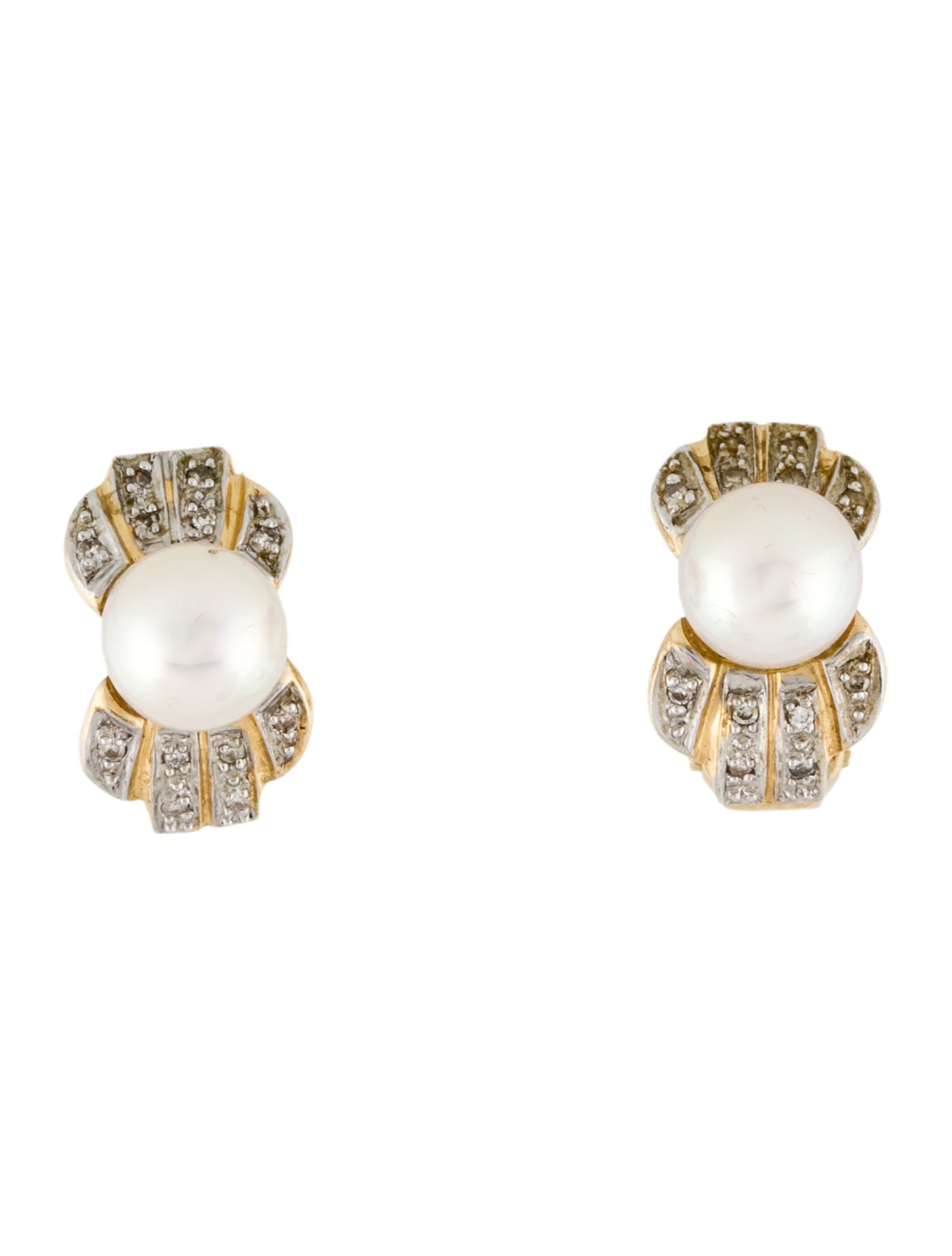 Earrings 14K Pearl & Diamond Earclips