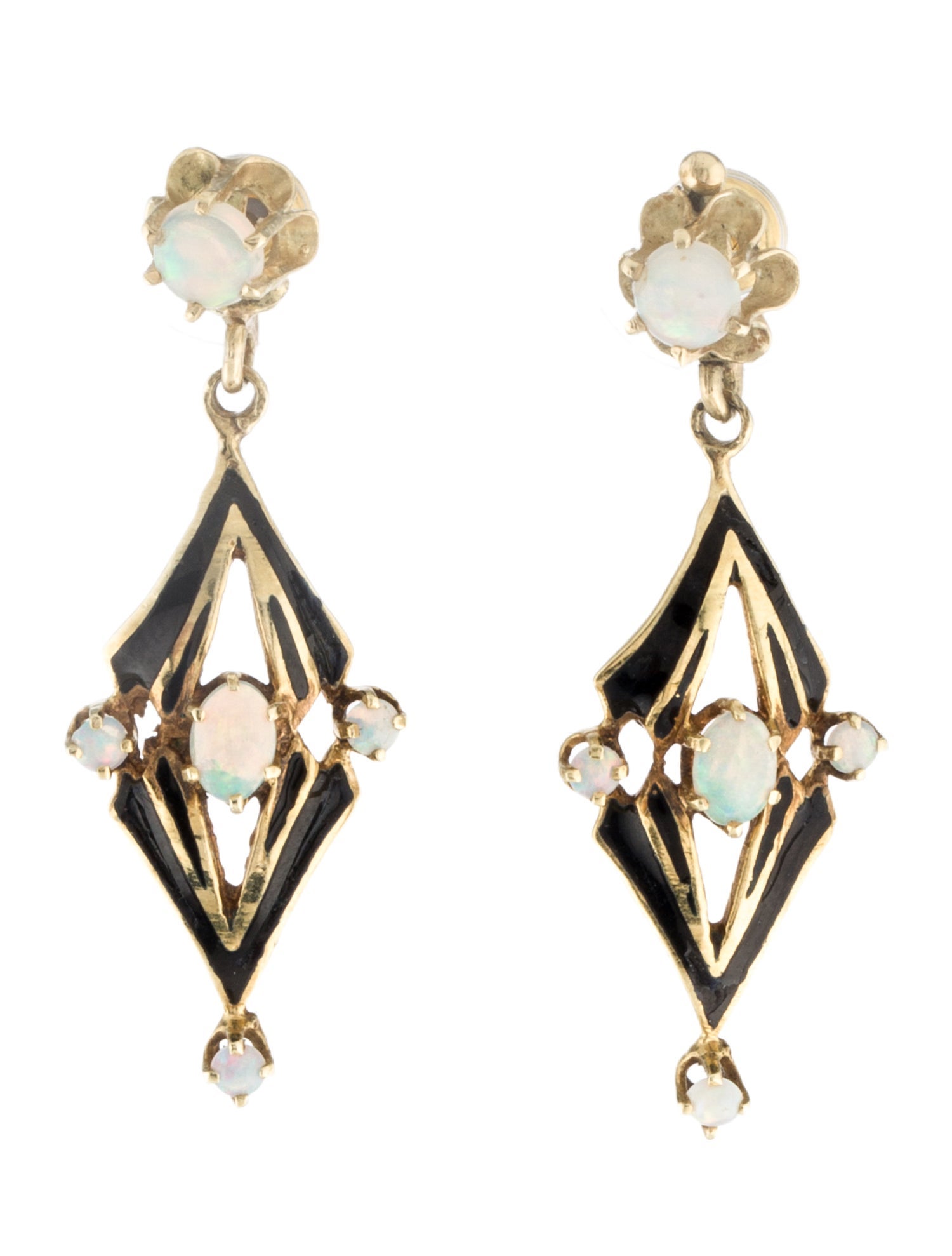Earrings 14K Opal & Enamel Drop
