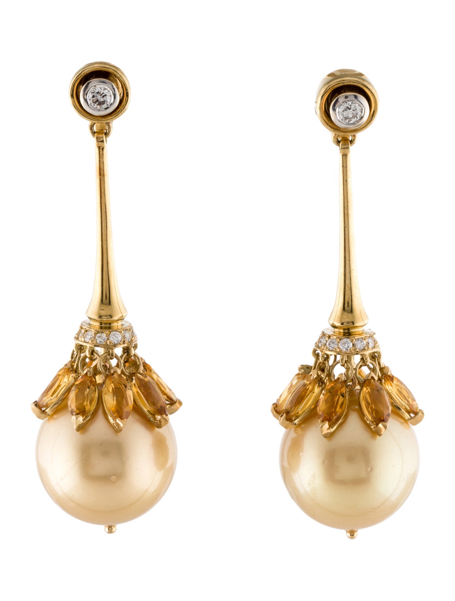 Earrings 18K 4.16ctw Sapphire, Pearl & Diamond Drop