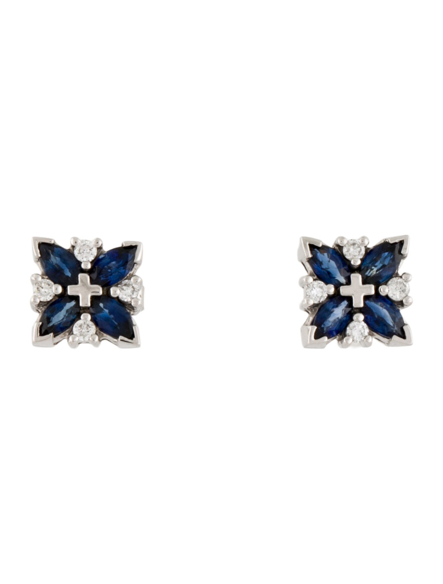 Earrings 14K Sapphire & Diamond Square Stud