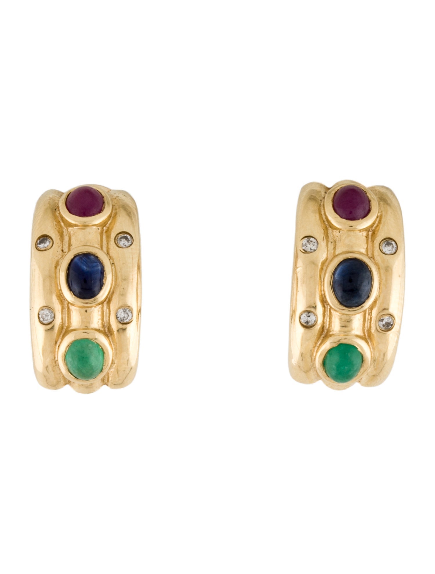 Earrings 14K Ruby, Emerald, Sapphire, & Diamond Drop