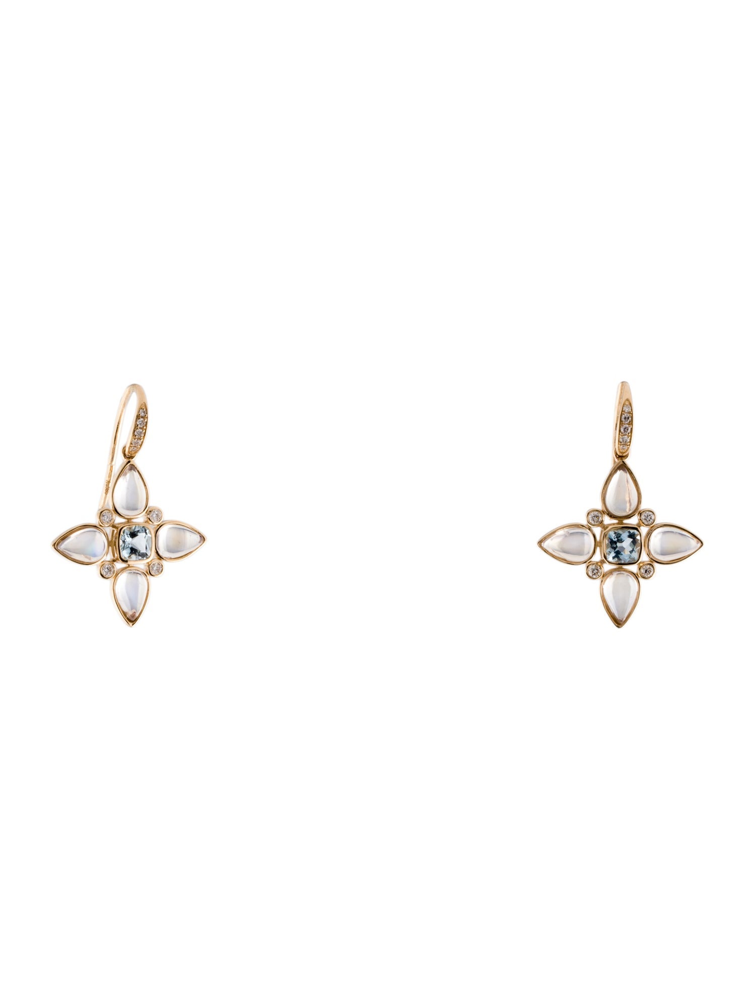 Earrings 14K 3.60ctw Moonstone, Aquamarine & Diamond Drop Earrings