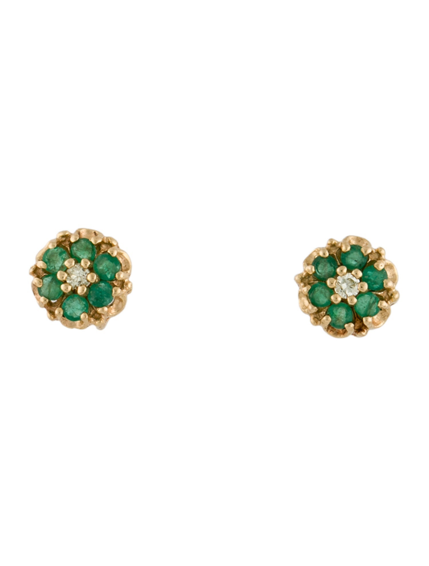 Earrings 14K Emerald & Diamond Stud