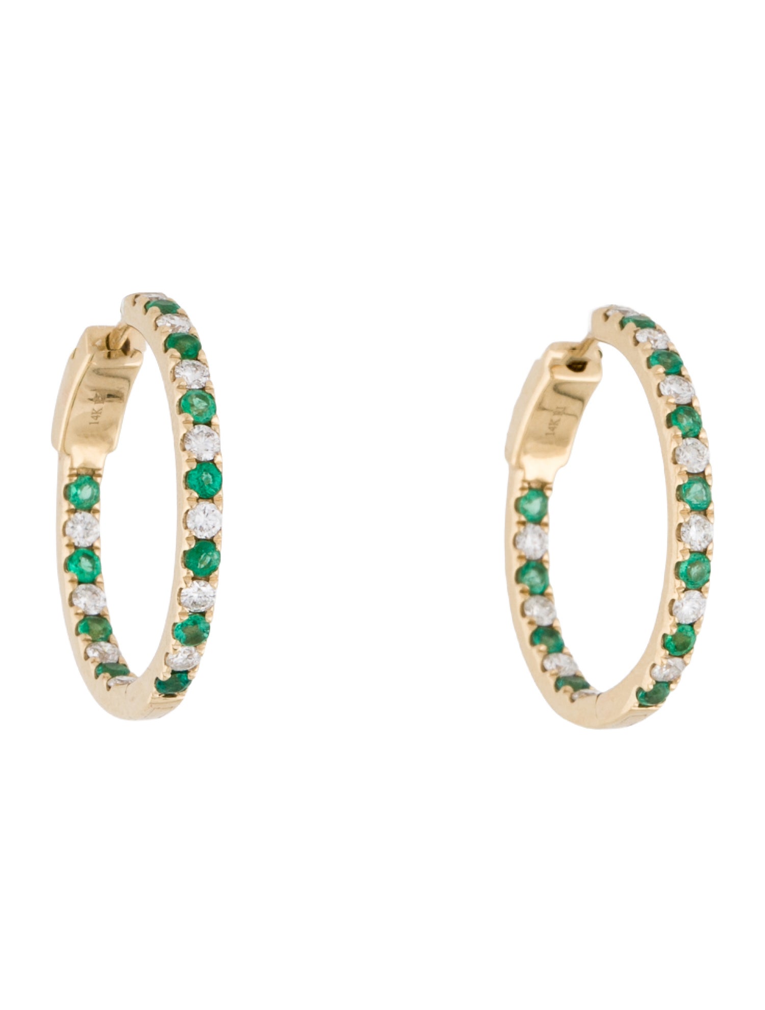 Earrings 14K Emerald & Diamond Inside Outside Hoop