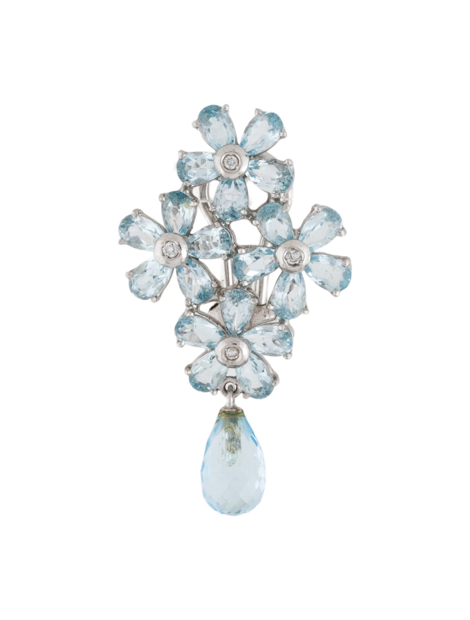 Earrings 18K Topaz & Diamond Flowers Single Drop Earring