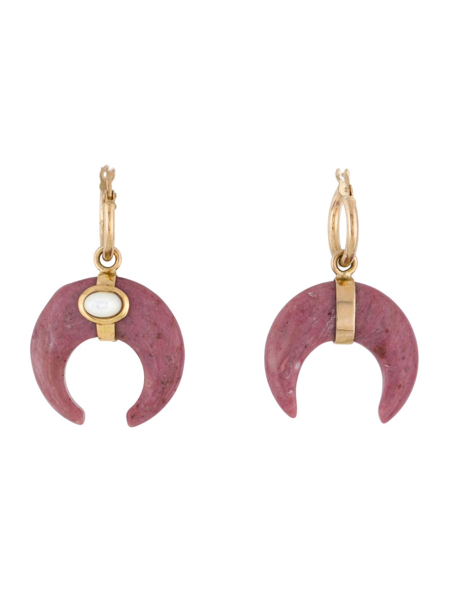 Earrings 18K Rhodonite & Mother Of Pearl Horn Drop