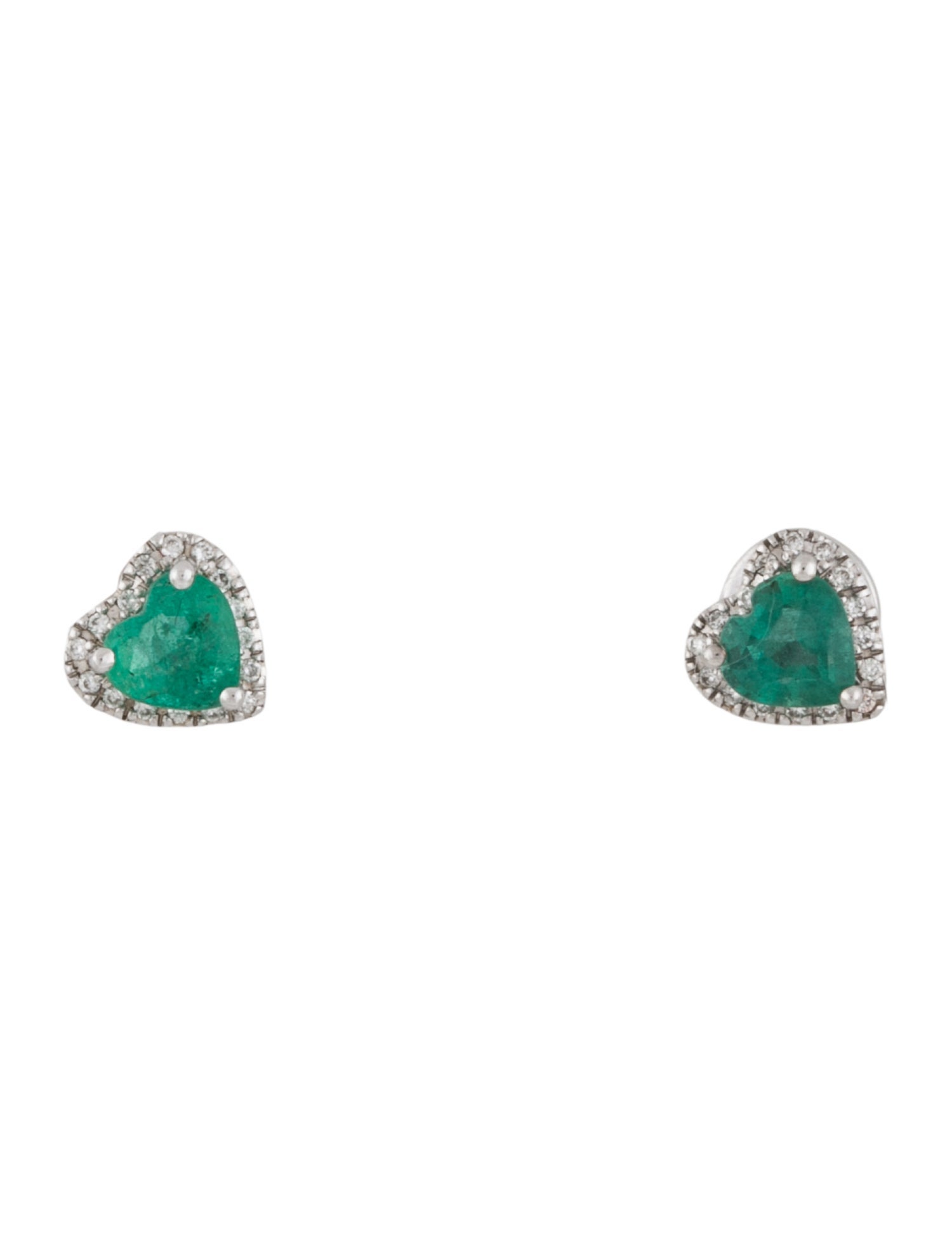 Earrings 14K Emerald & Diamond Heart Stud