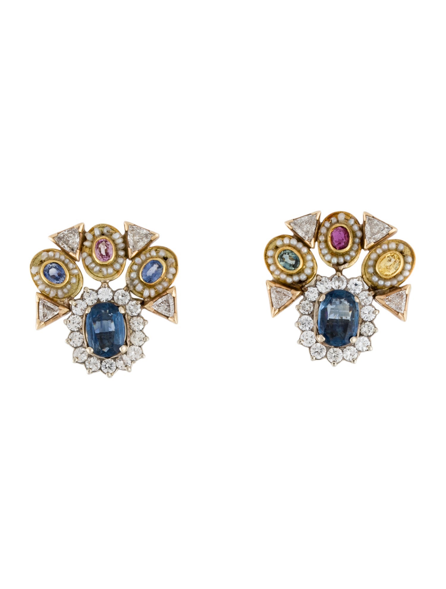 Earrings Pearl, Multistone & Diamond Clip-On