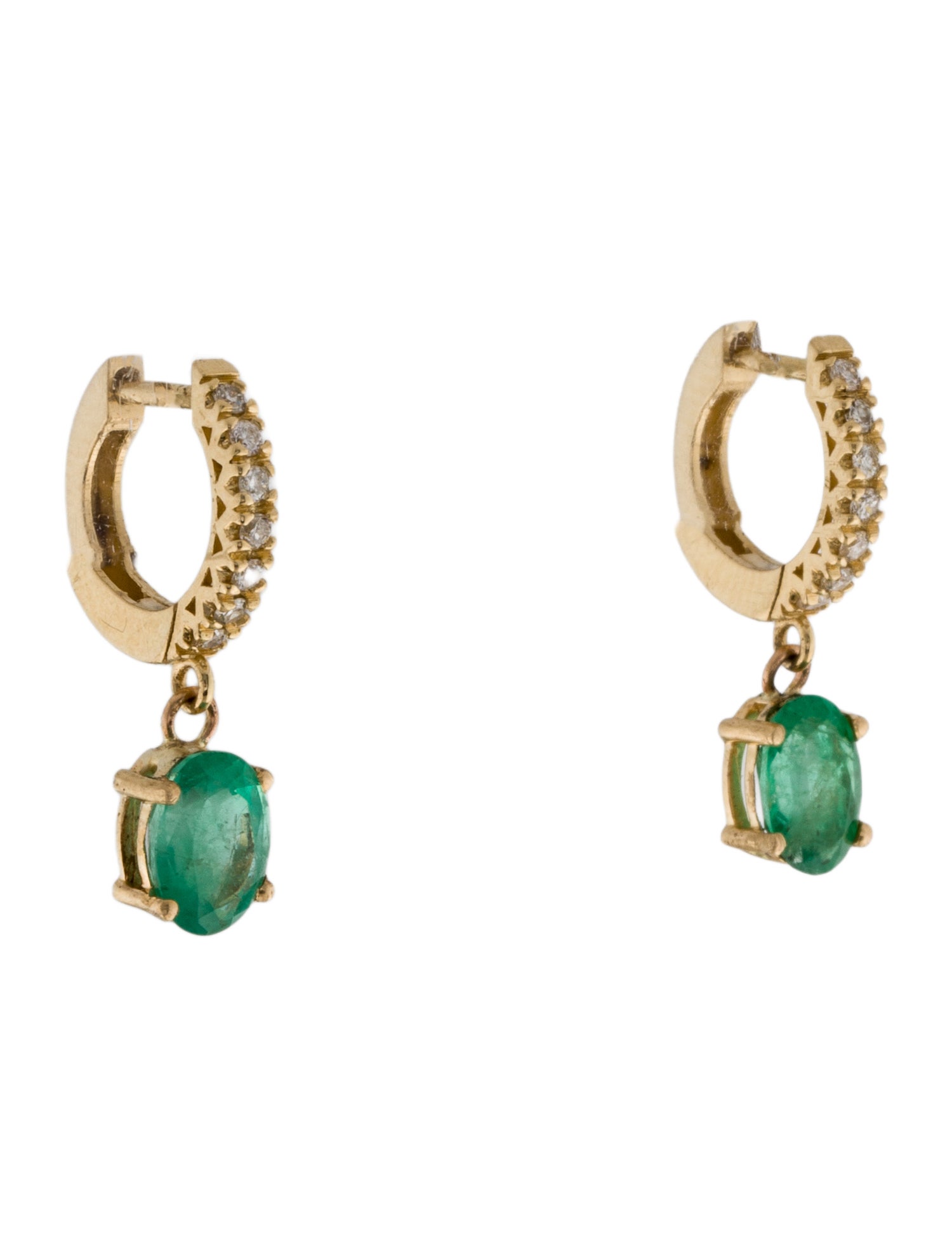 Earrings 14K Emerald & Diamond Huggie