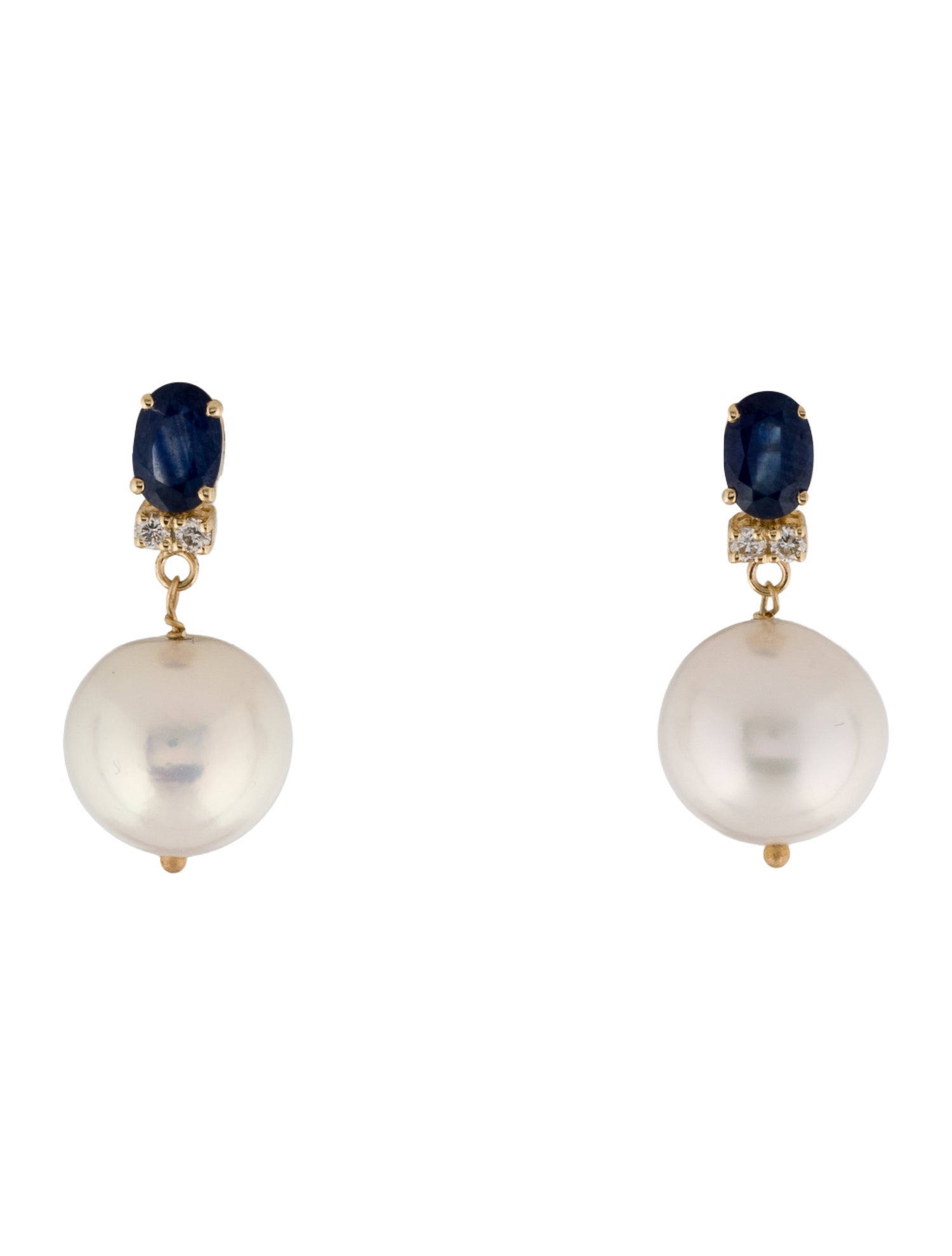 Earrings 14K Pearl, Sapphire & Diamond Drop