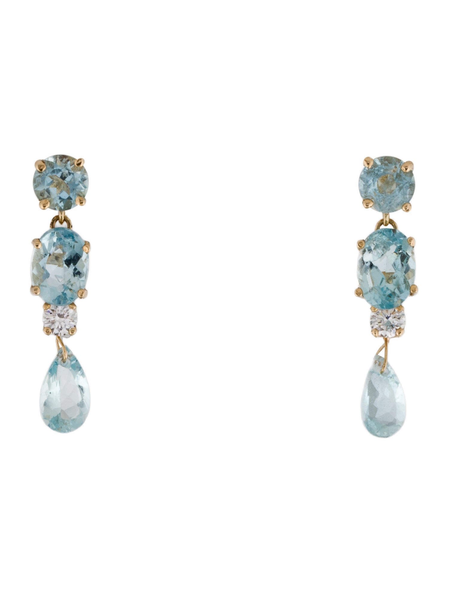 Earrings 14K Aquamrine & Diamond Drop