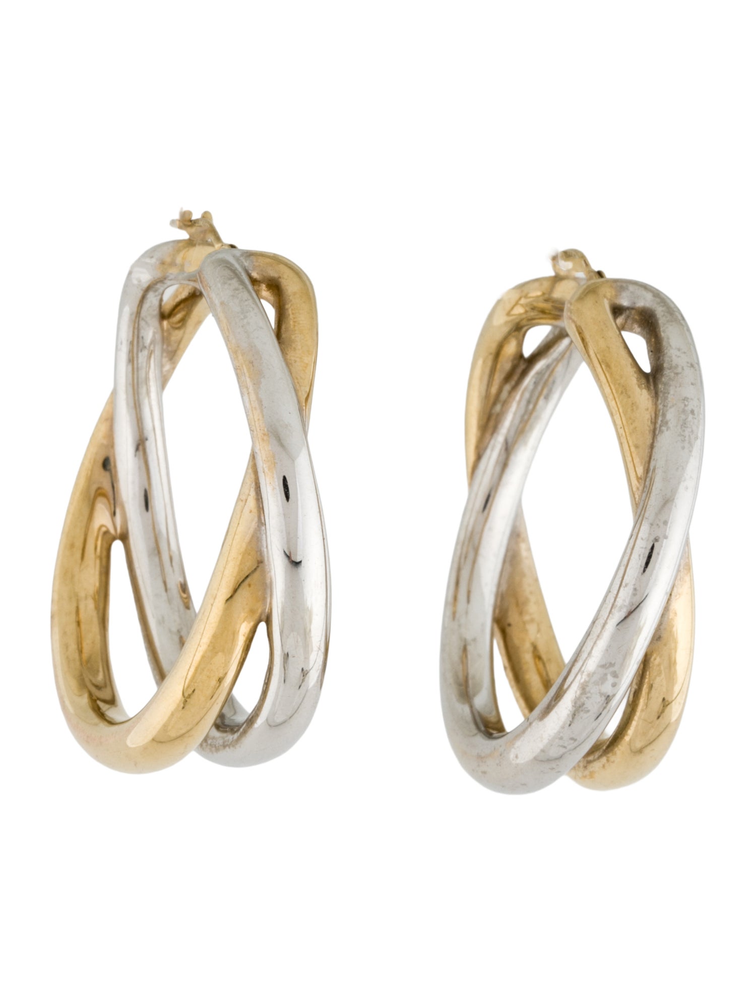 Earrings 14K Two-Tone Crossover Hoop