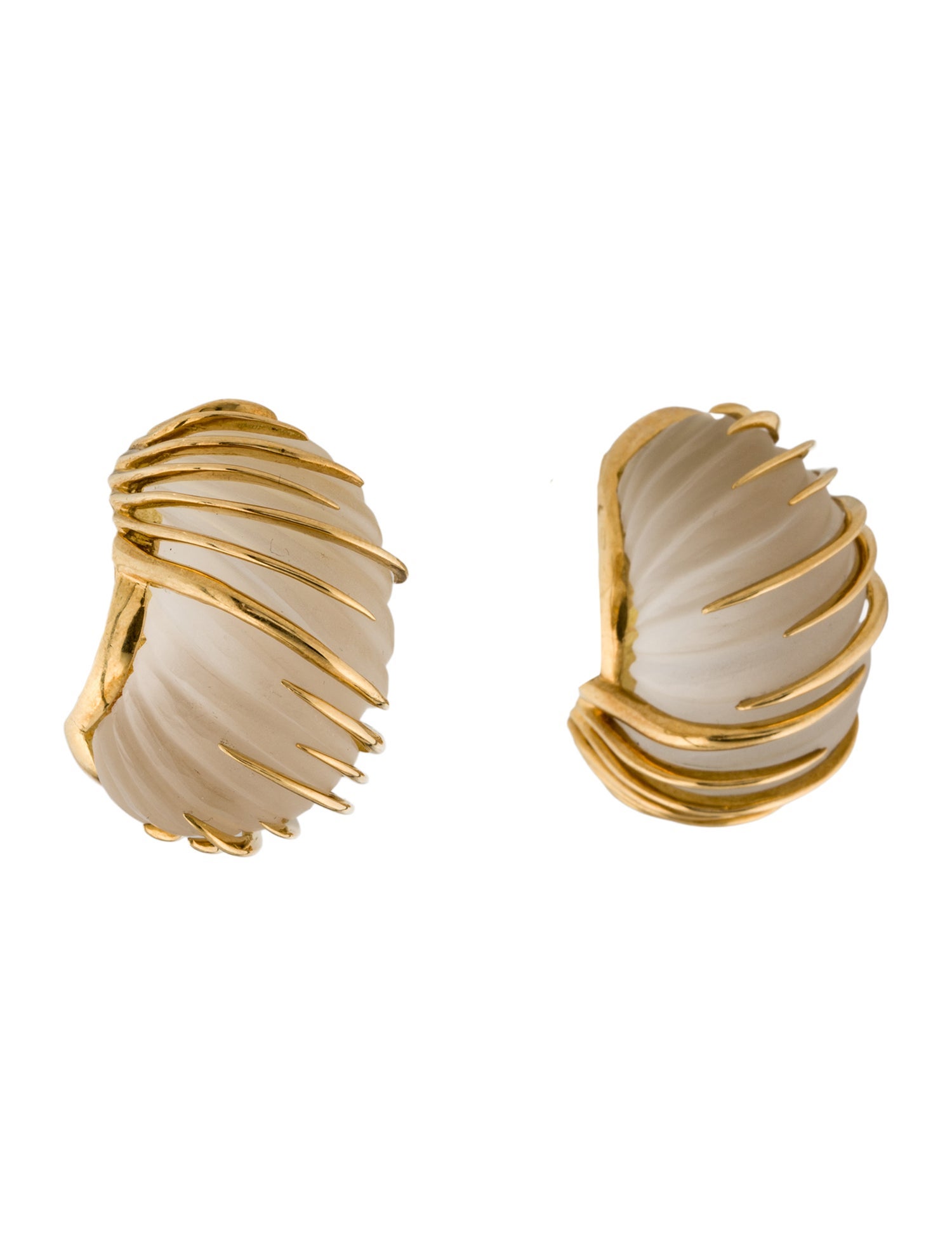 Earrings 18K Quartz Frosted Caged Earclips