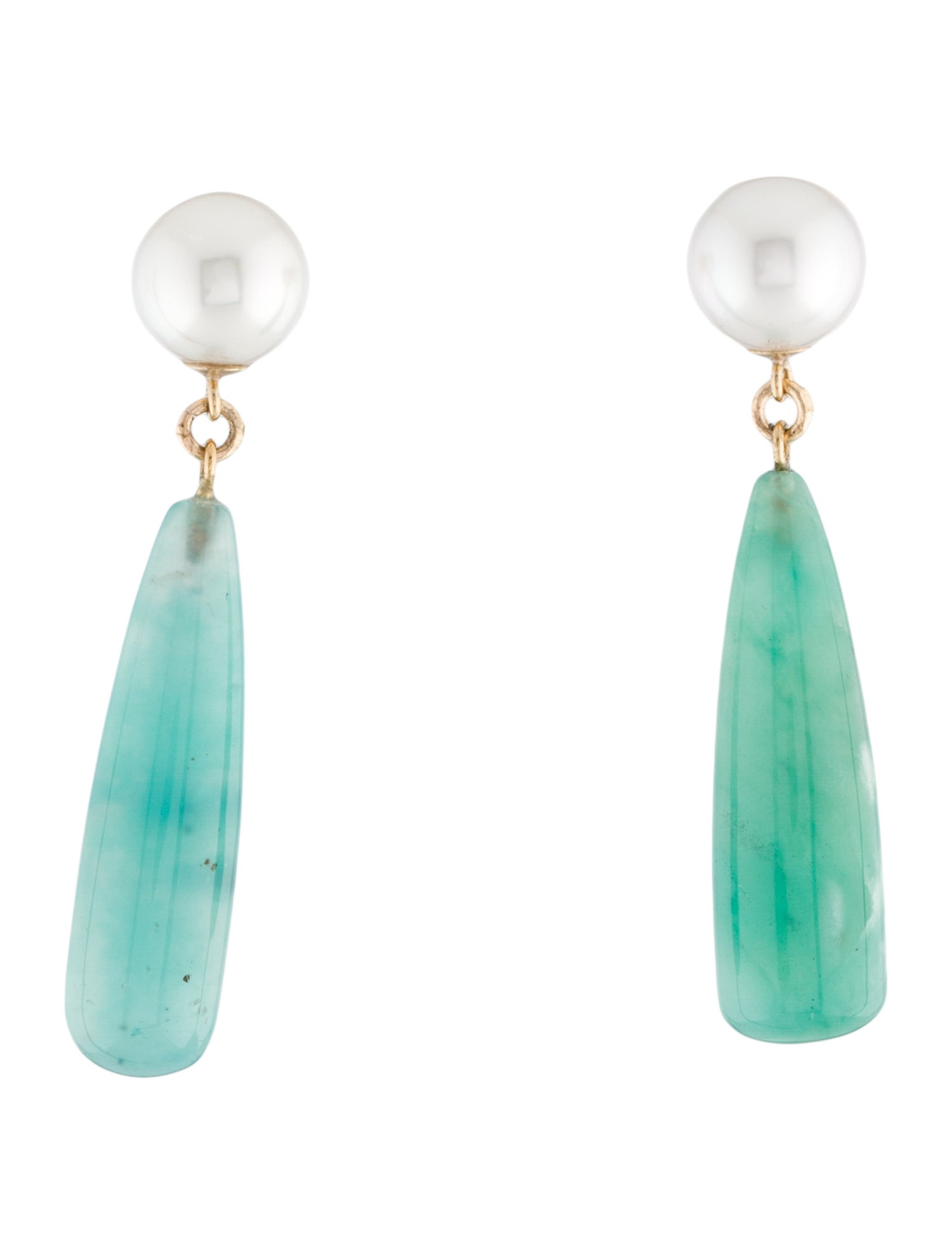 Earrings 14K Pearl & Chrysoprase Drop Earrings