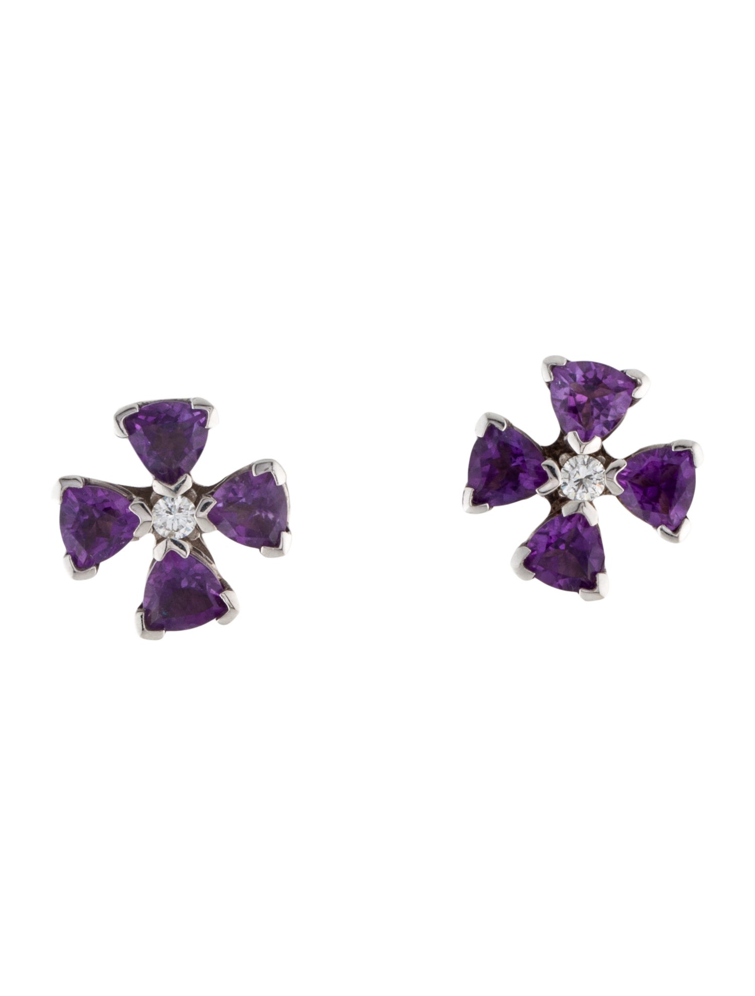 Earrings 14K Amethyst & Diamond Flower Earclip Earrings