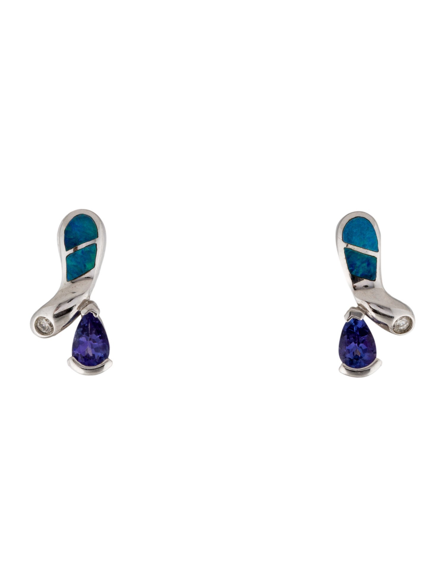 Earrings 14K 3.48ctw Tanzanite, Opal & Diamond Earclip Earrings