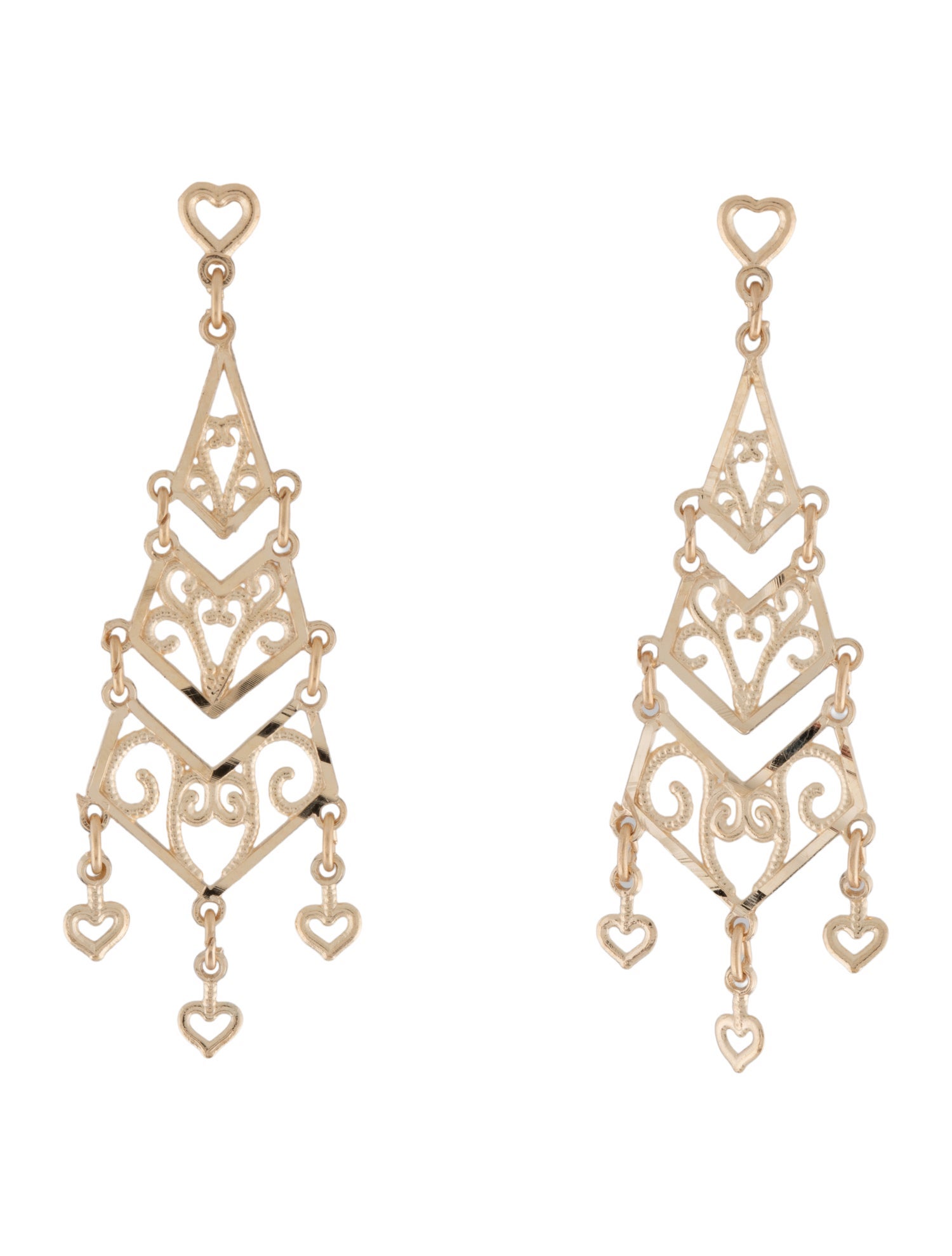 Earrings 14K Heart Chandelier