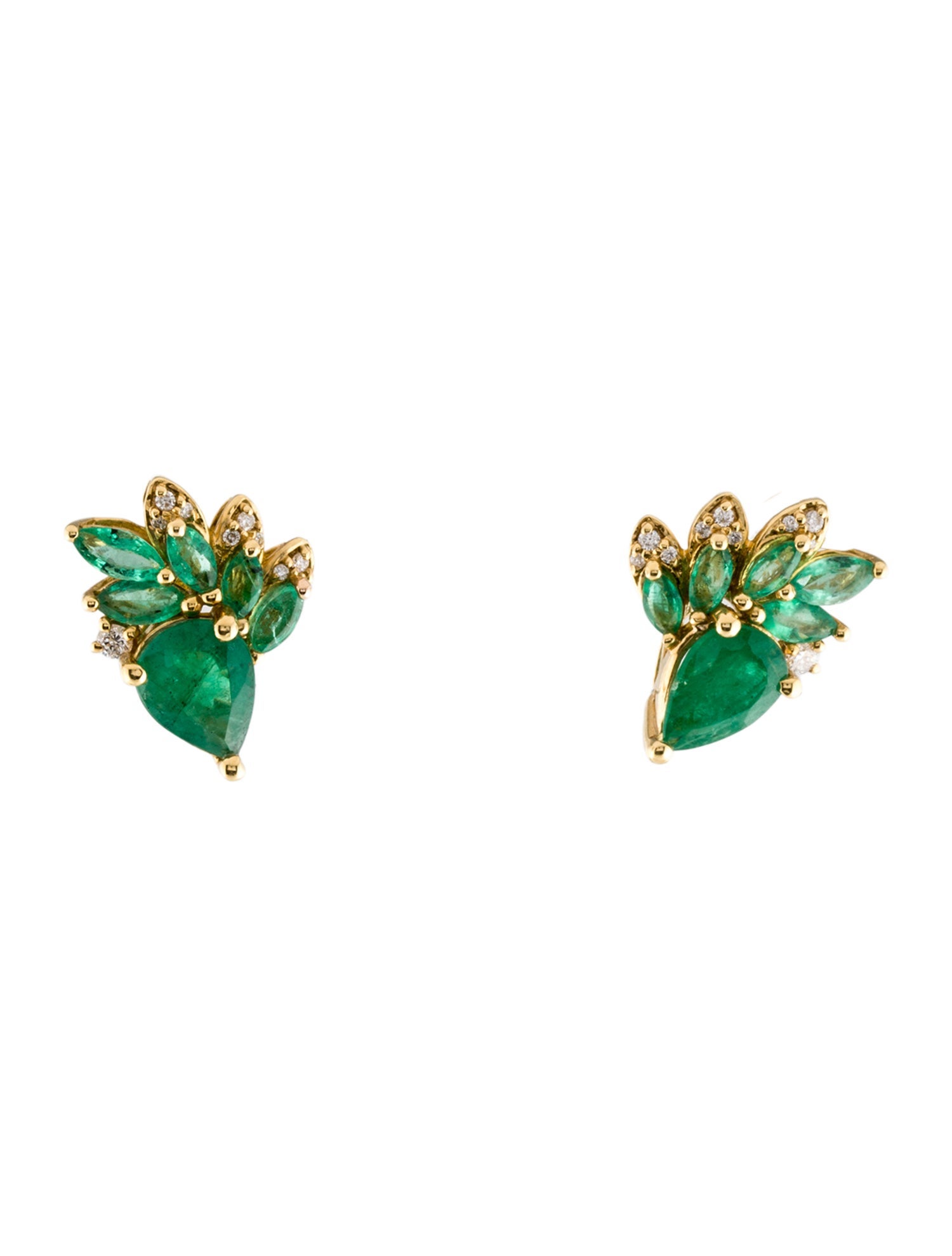 Earrings 18K Emerald & Diamond Stud Earrings