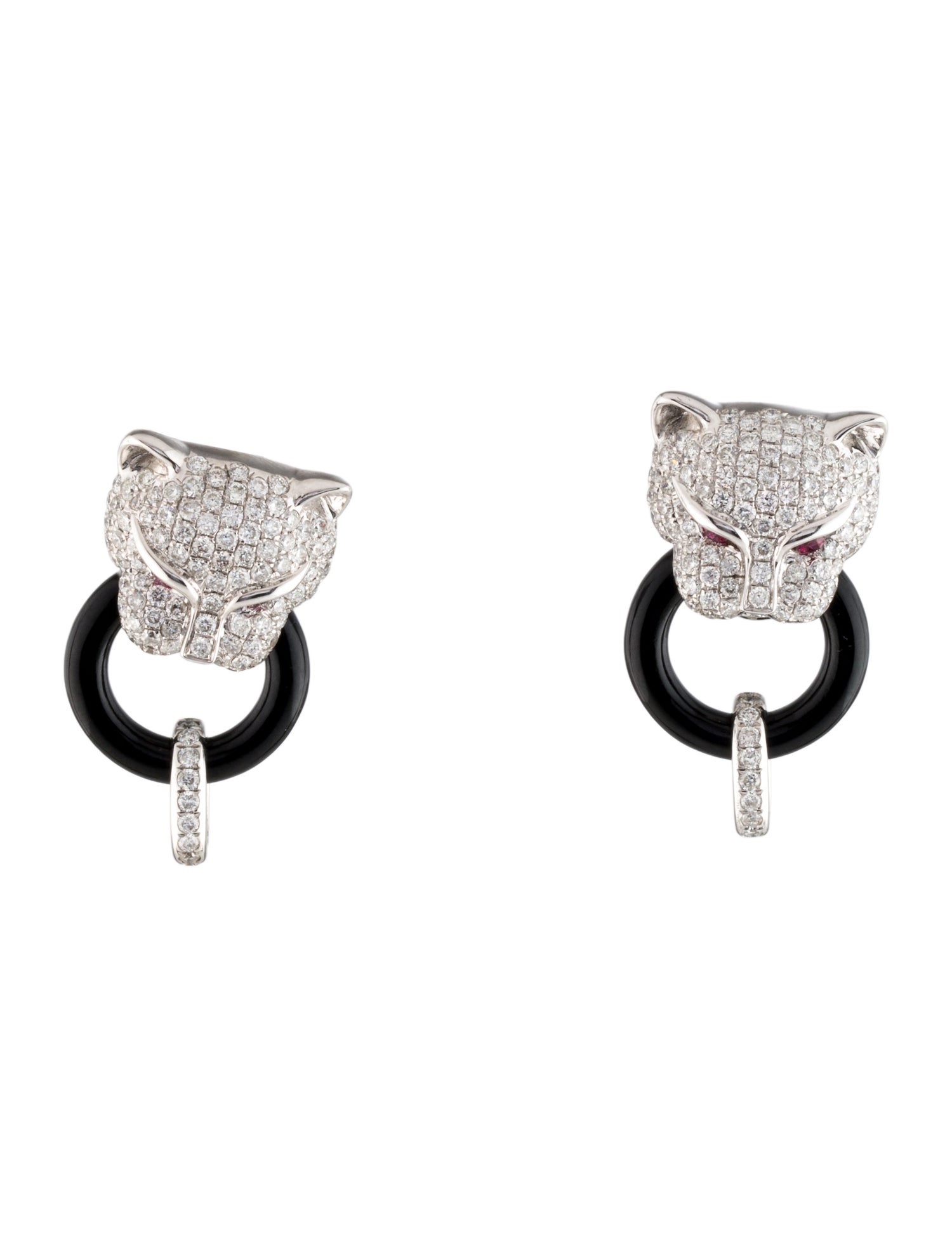 Earrings 14K Ruby, Onyx & Diamond Door Knocker Drop