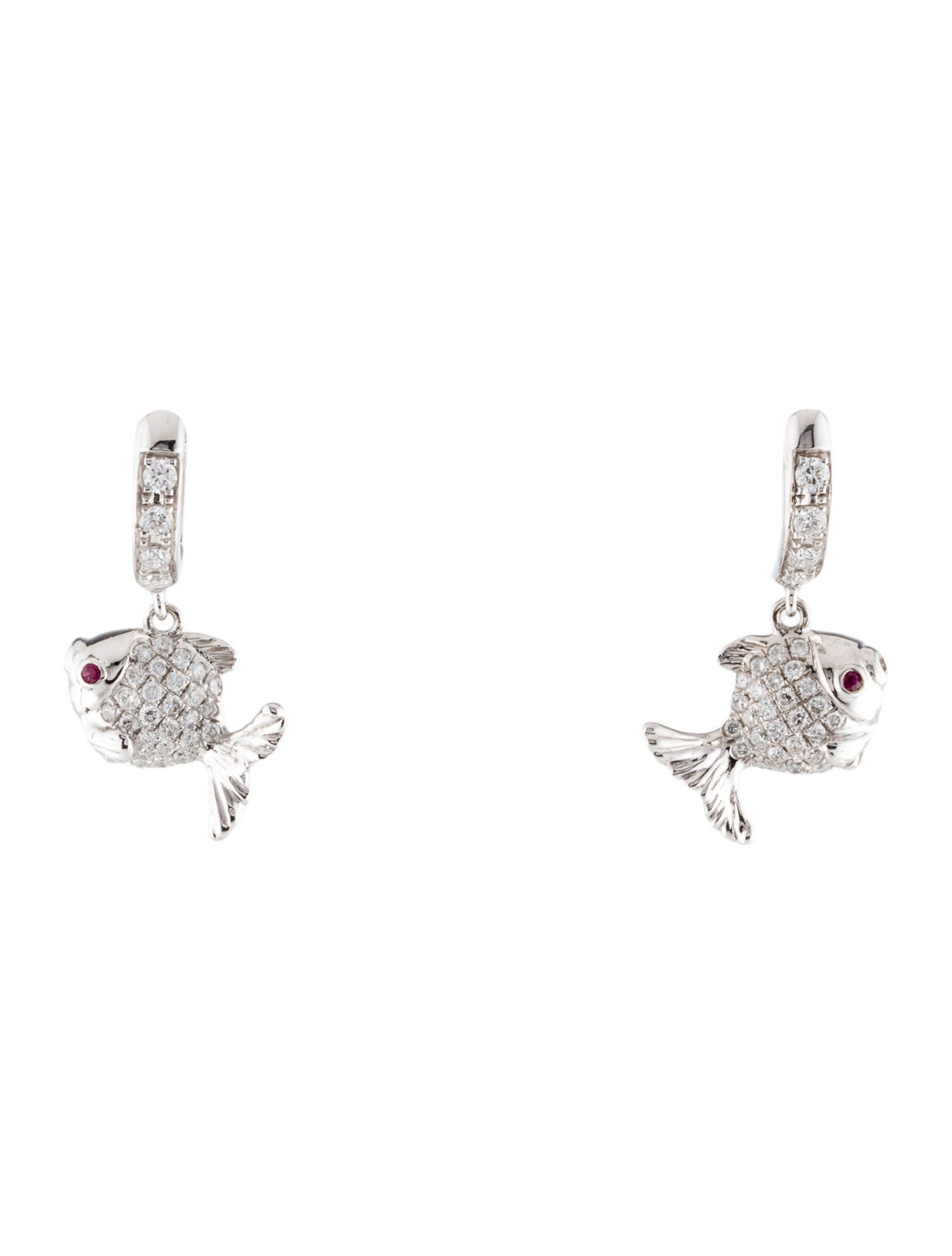 Earrings 14K Diamond & Ruby Fish Drop Earrings