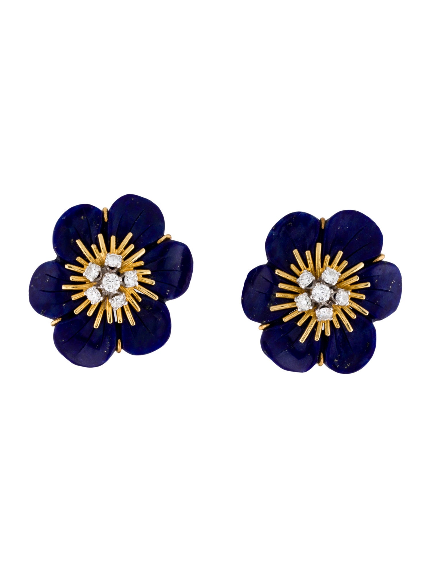 Earrings 18K Lapis Lazuli & Diamond Flower Clip-On Earrings