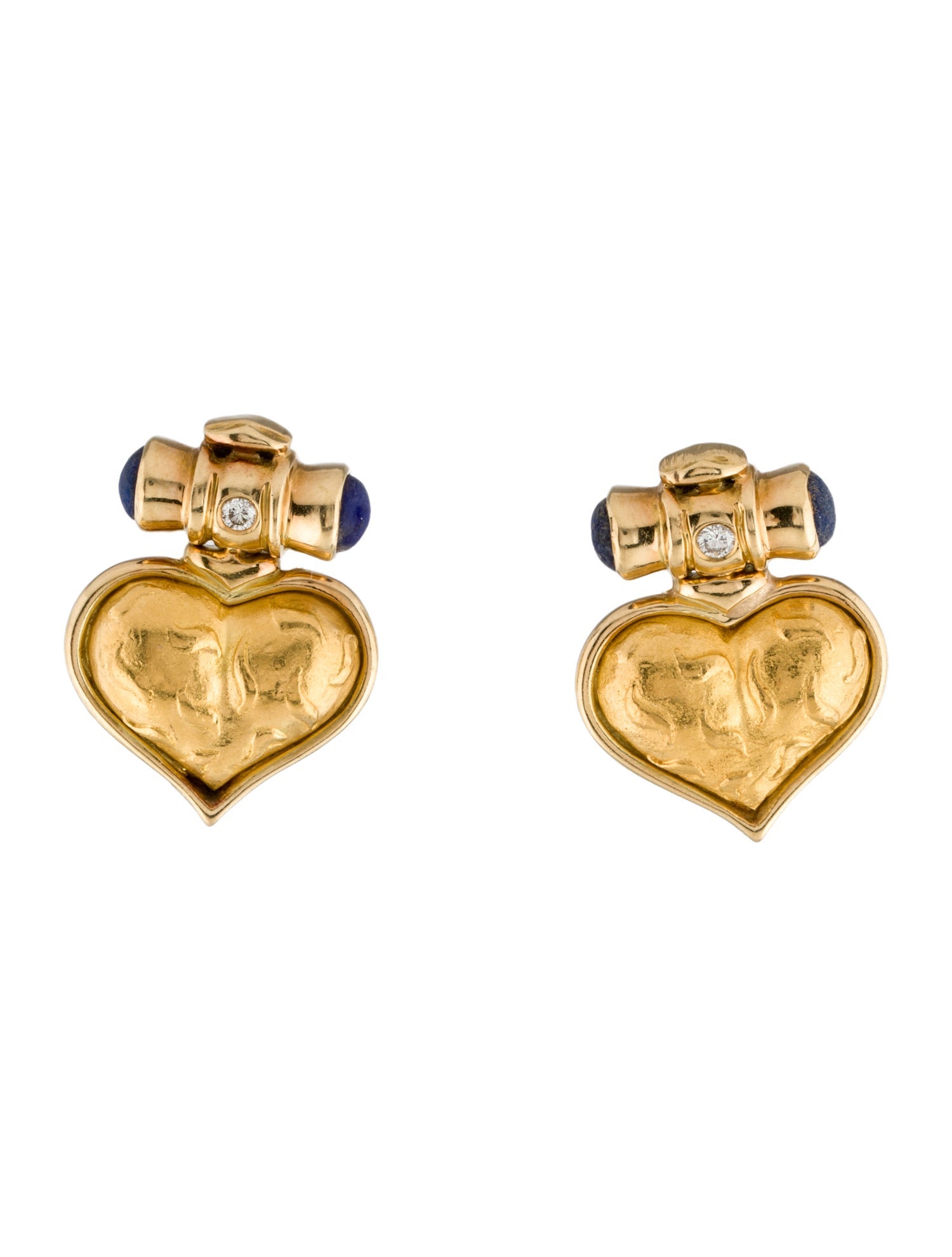 Earrings Lapis Lazuli & Diamond Heart Earclips