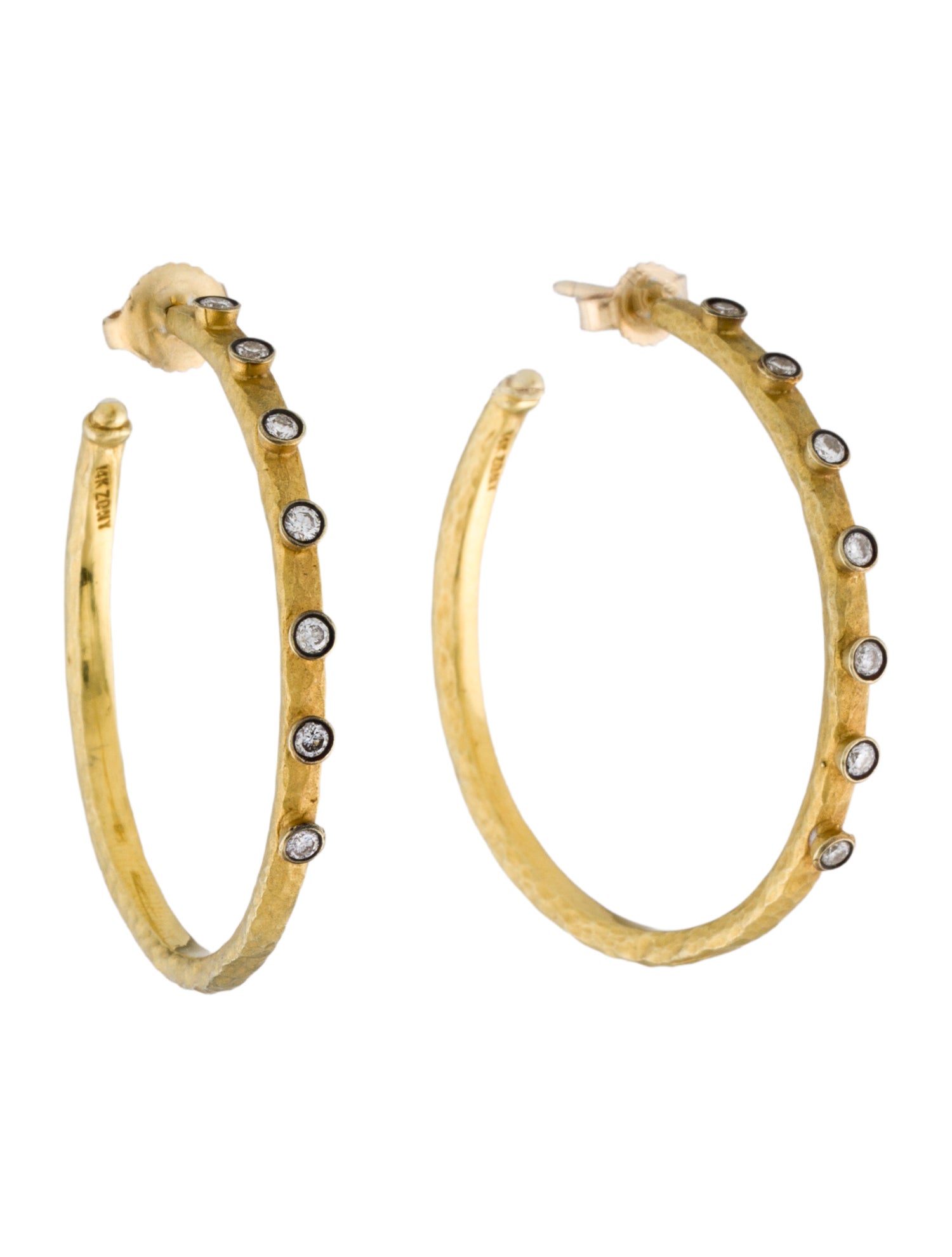 Earrings 14K Diamond Hammered Hoop
