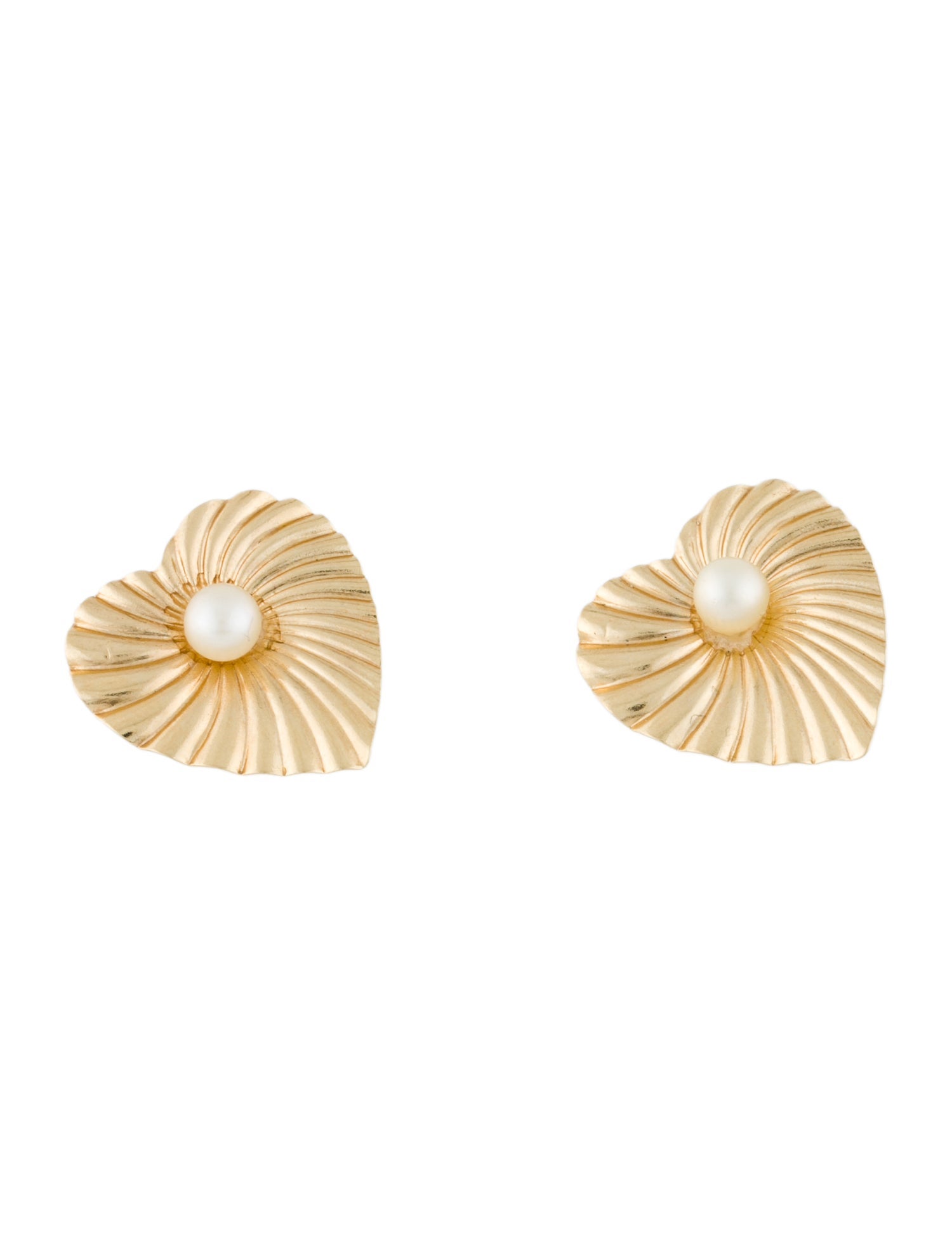 Earrings 14K Pearl Fluted Heart Studs
