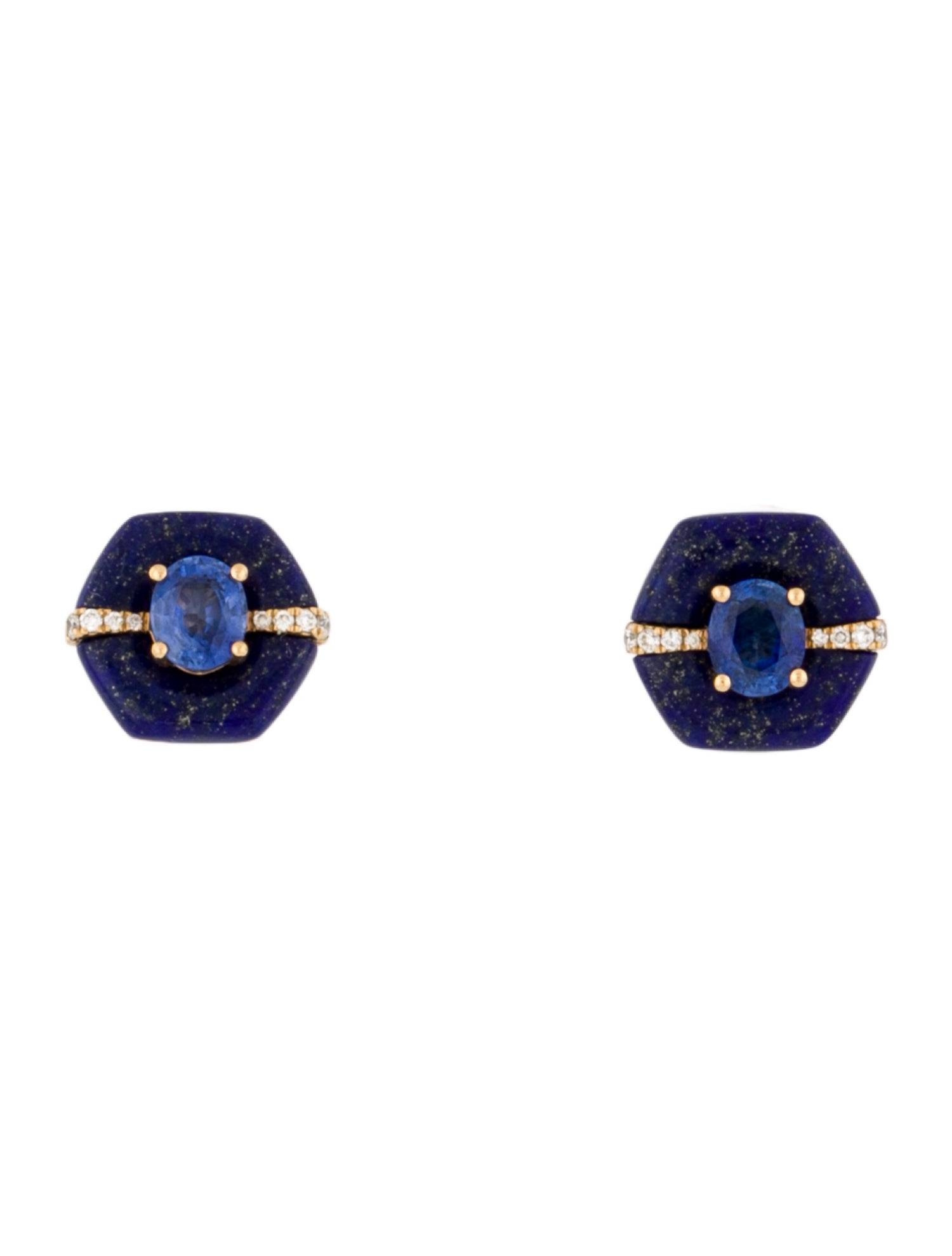 Earrings 18K Sapphire, Lapis Lazuli & Diamond Stud