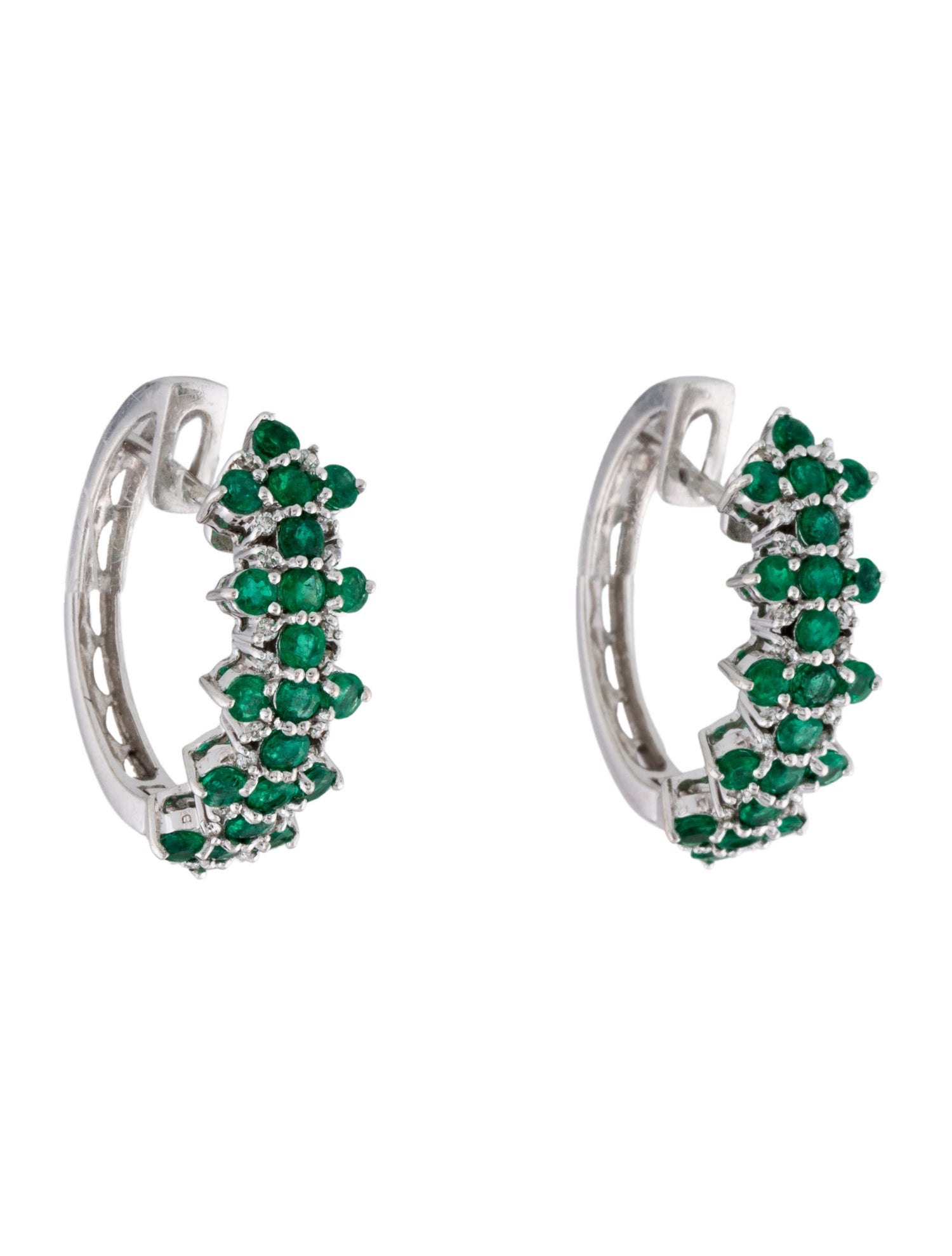 Earrings 18K 1.38ct Emerald & Diamond Hoop