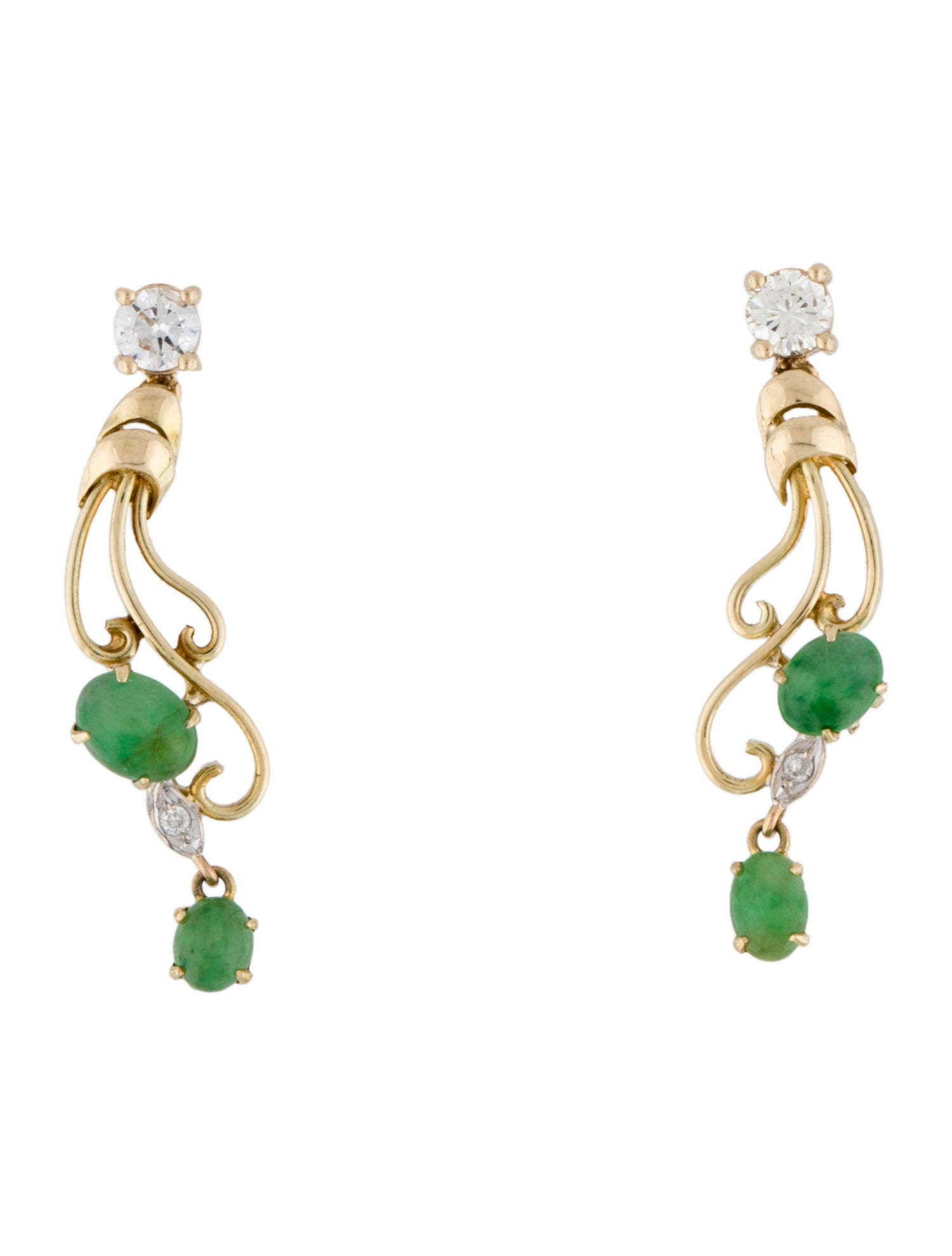 Earrings 14K Jadeite & Diamond Drop