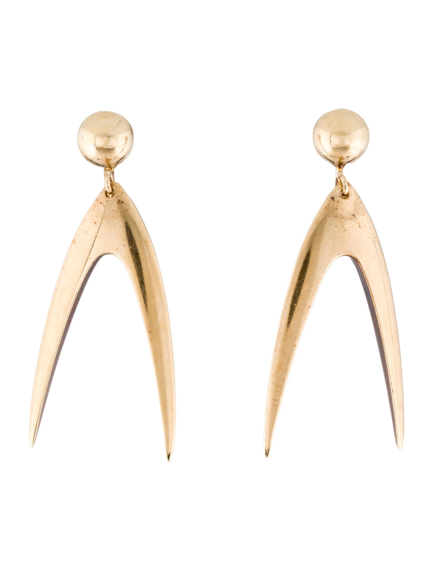Earrings 14K Wishbone Drop Clip-On