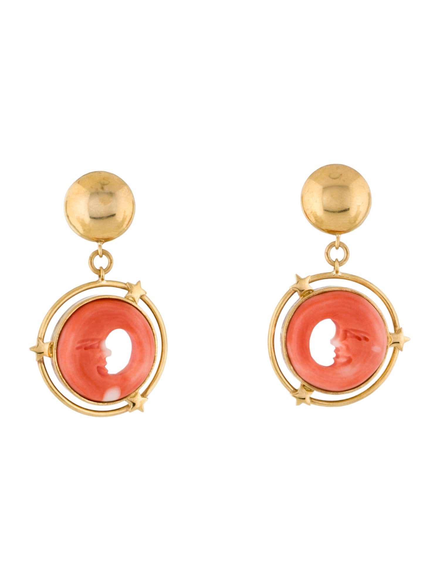 Earrings 18K Coral Moon & Star Drop