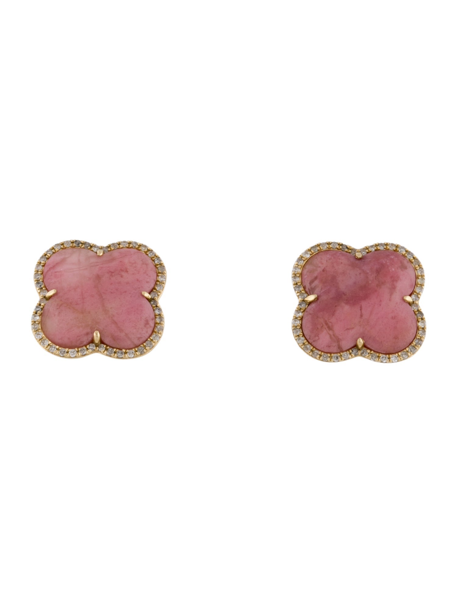 Earrings 14K Rhodonite & Diamond Cloverleaf Stud
