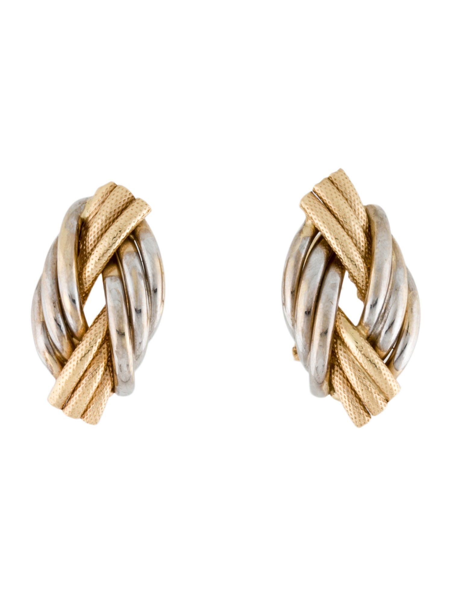 Earrings 14K Two-Tone Braided Earclips