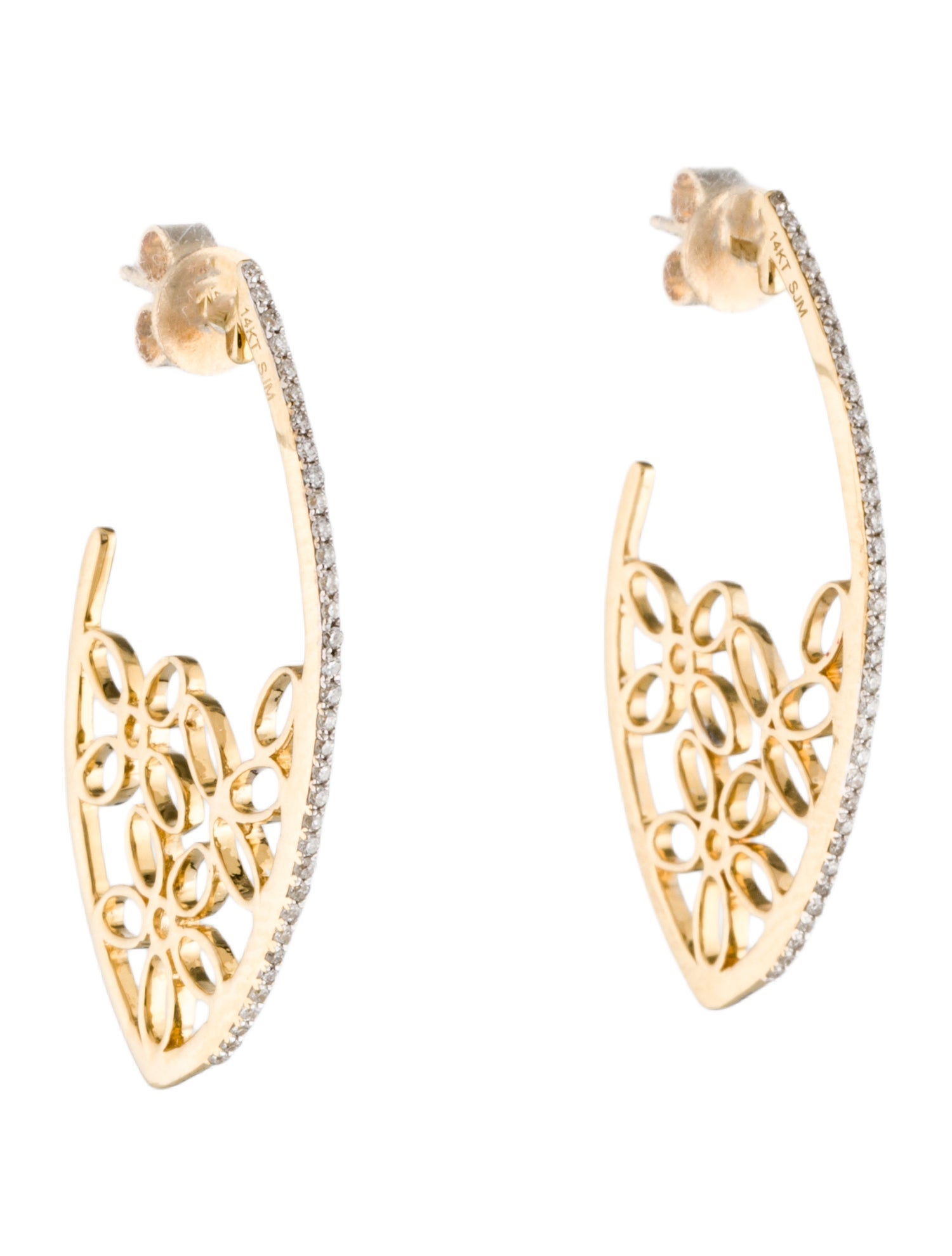 Earrings 14K Diamond Flower Cut-Out Drop Earrings