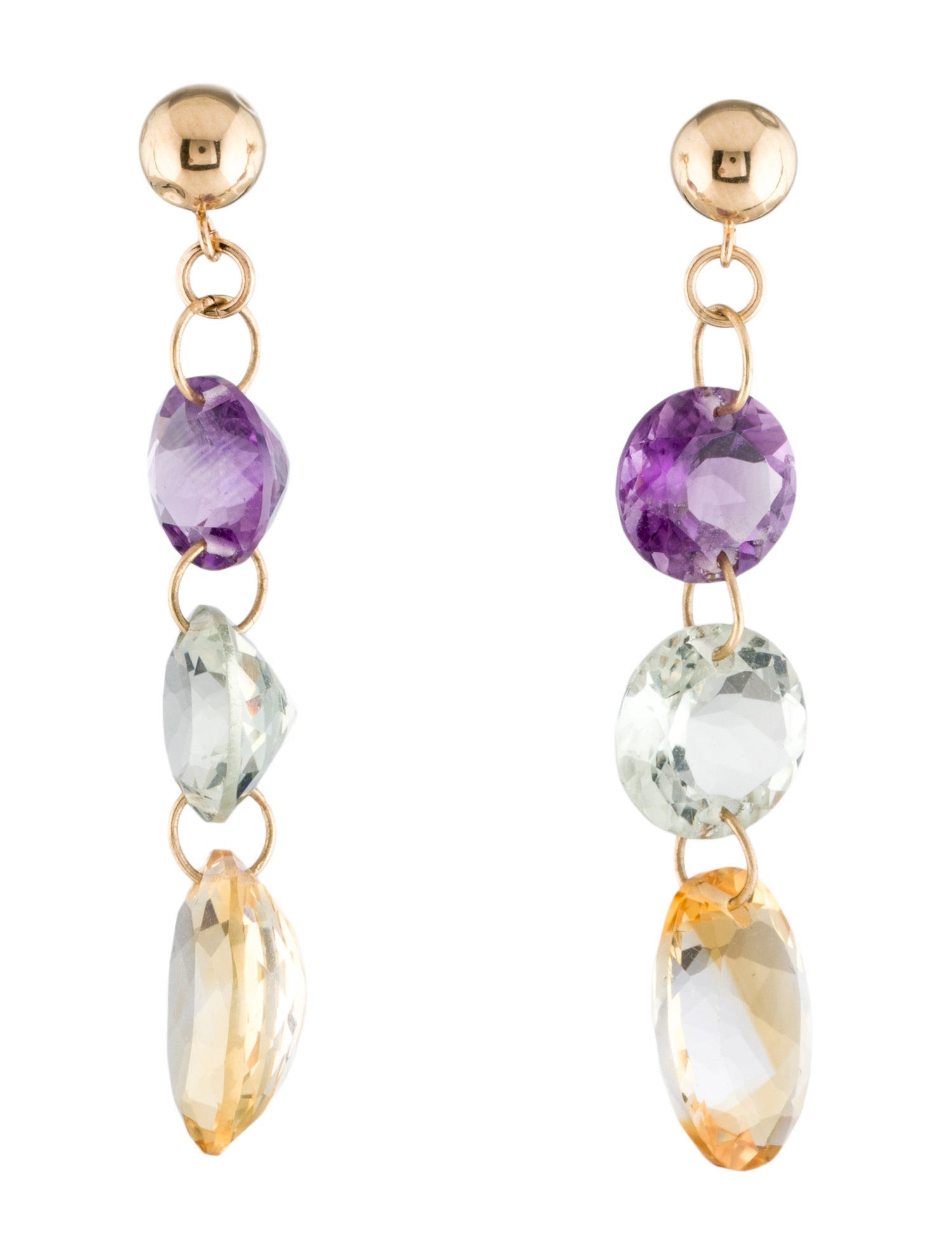Earrings 14K Amethyst, Prasiolite & Citrine Drop Earrings