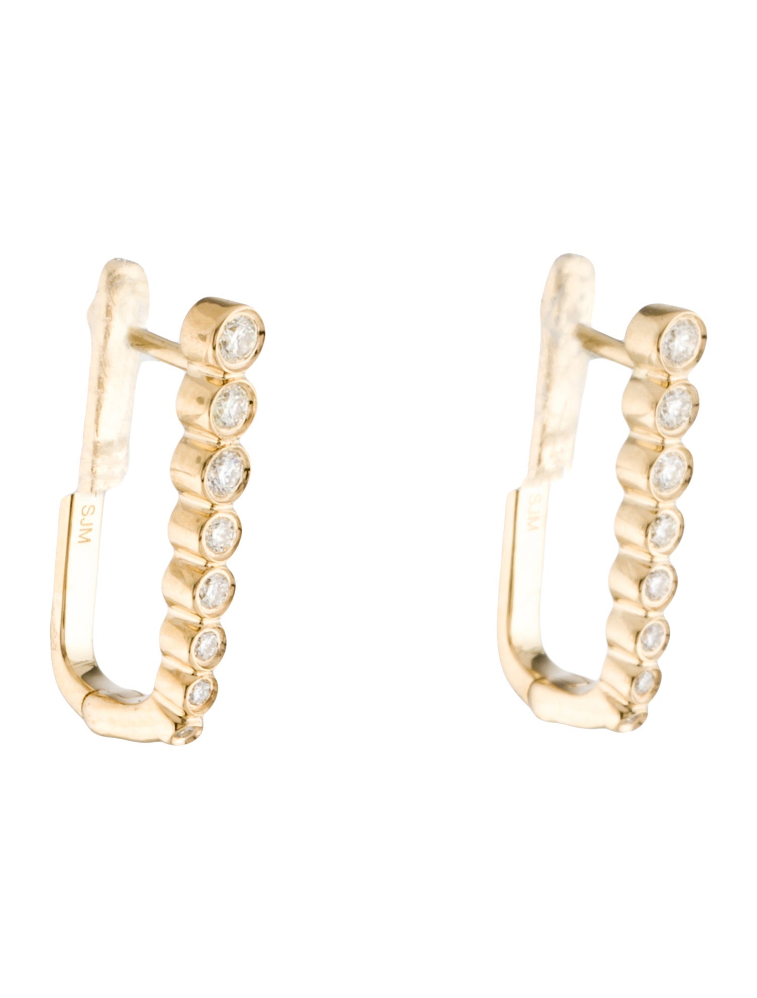 Earrings 14K Graduated Diamond Elongated Hoop