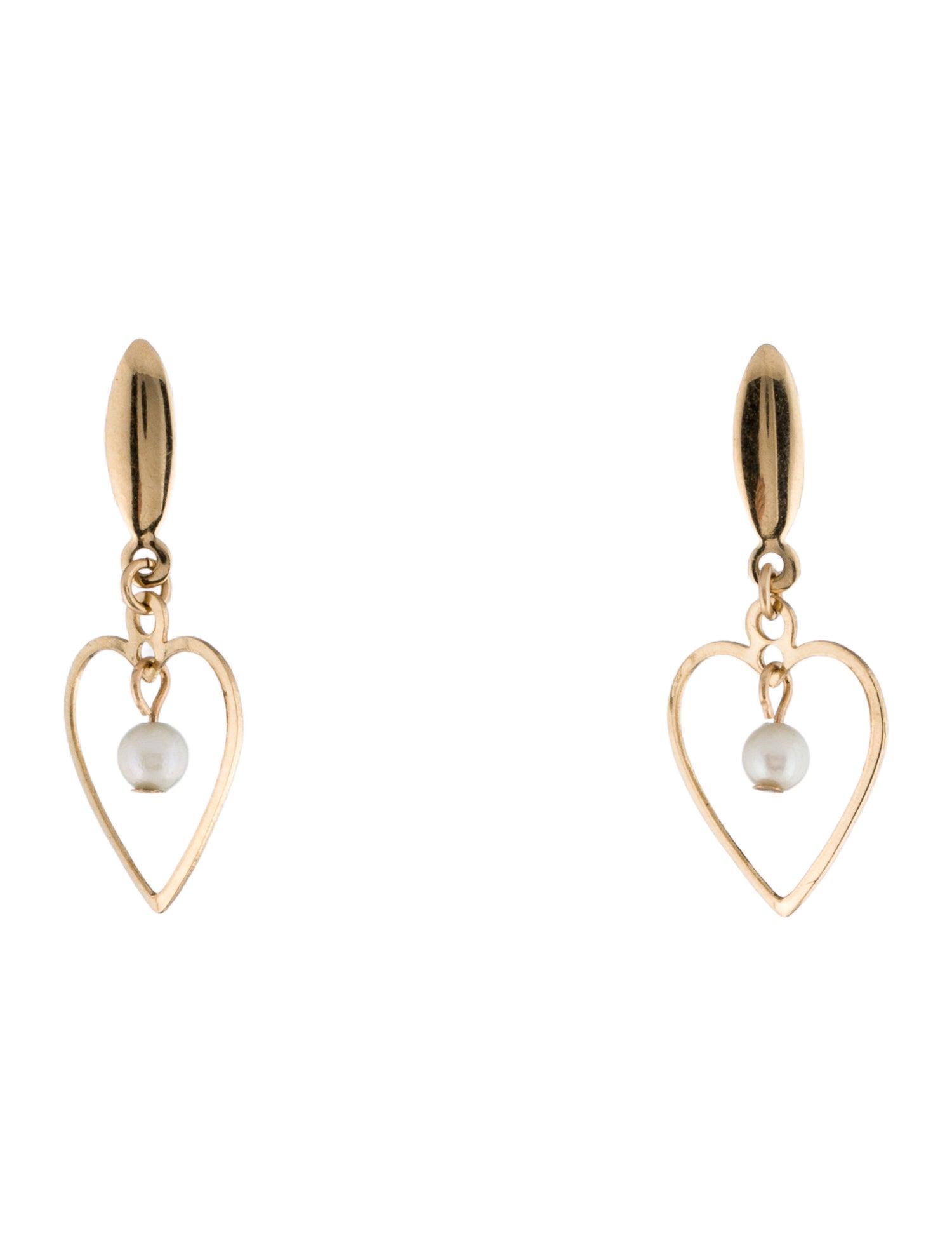 Earrings 14K Pearl Open Heart Drop Earrings