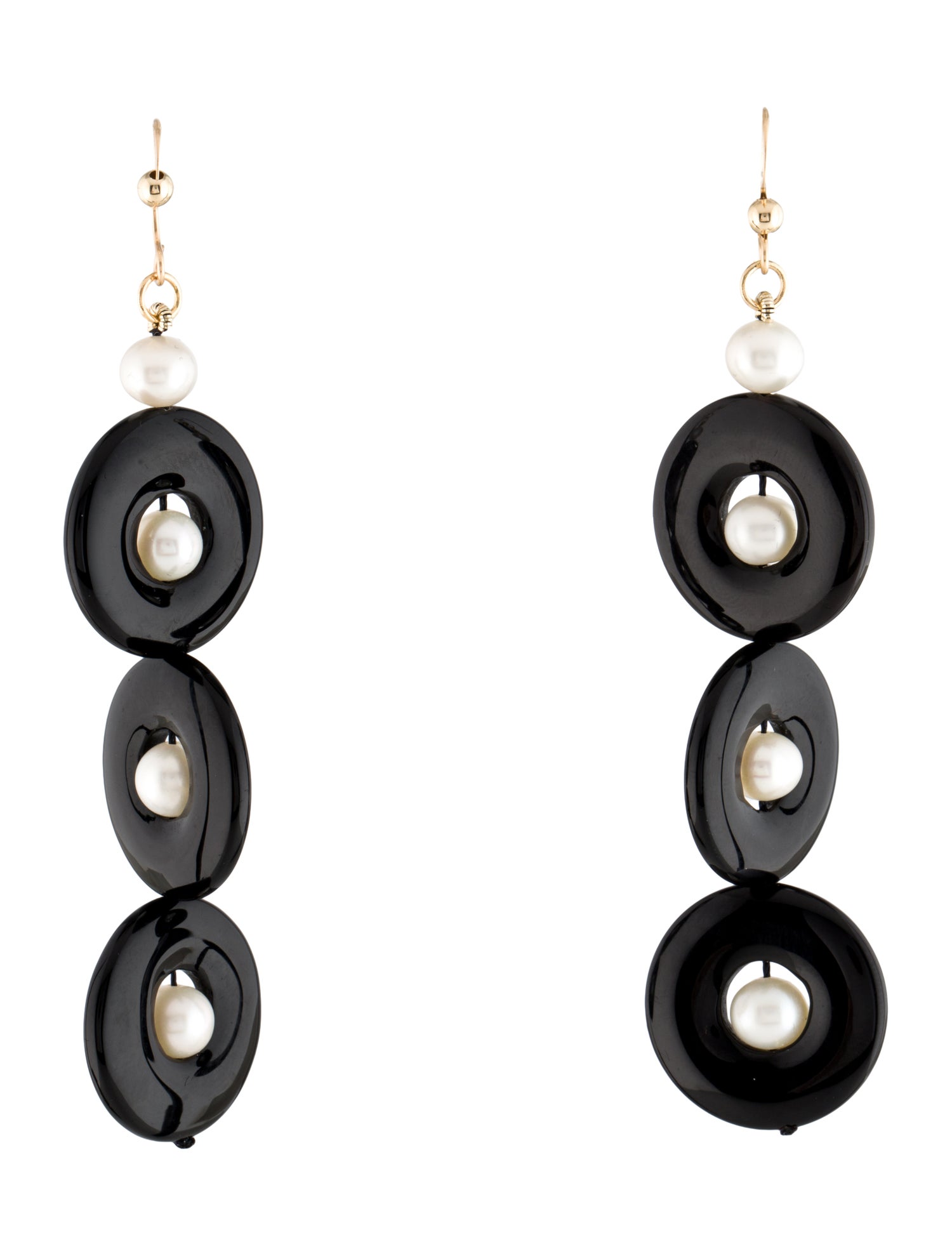 Earrings 14K Pearl & Onyx Drop